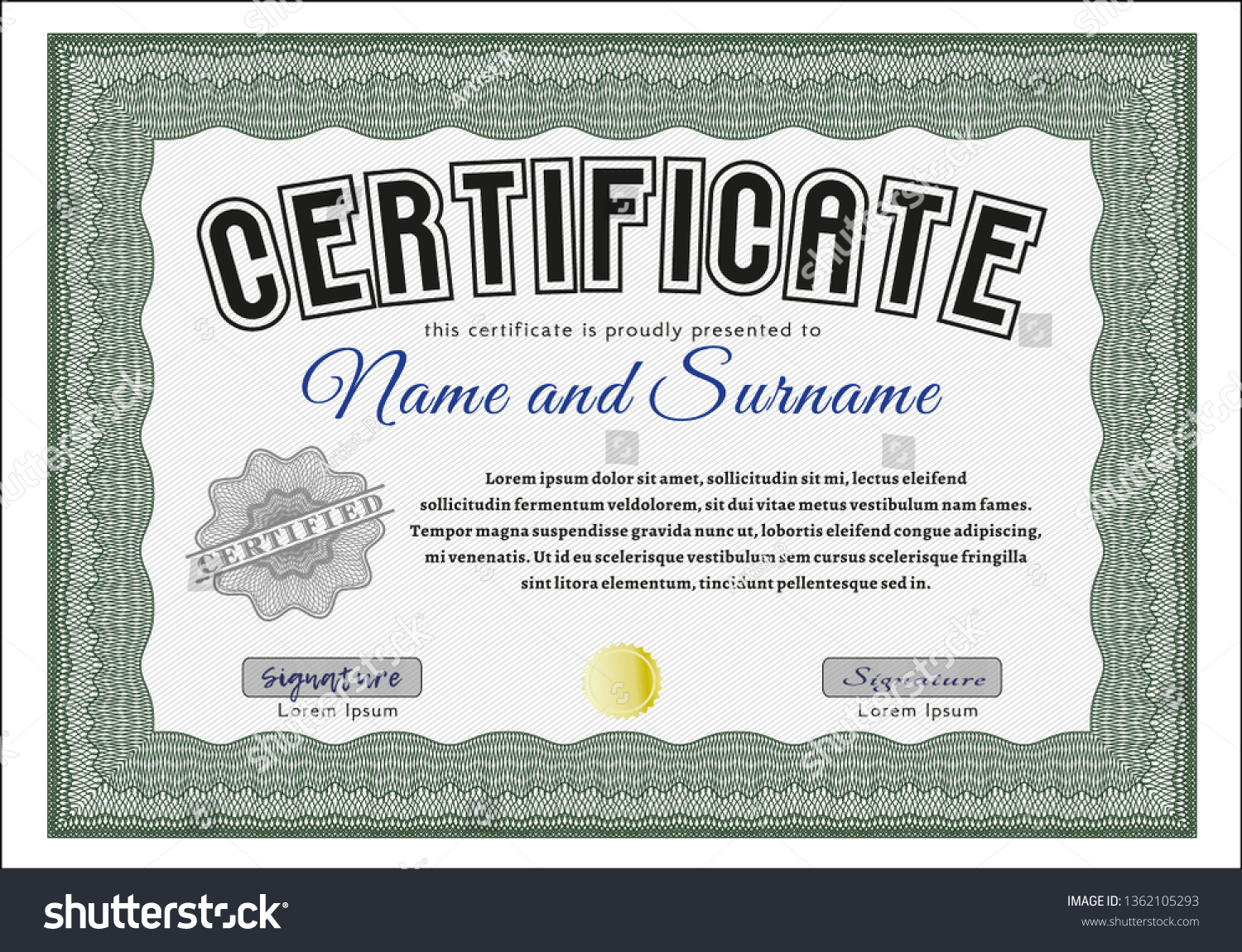 Green Certificate Of Achievement. Customizable, - Royalty Free Stock 