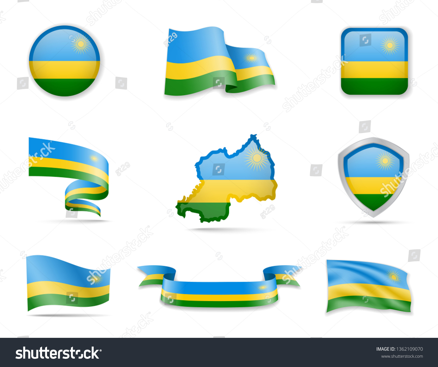 Rwanda Flags Collection Flags And Outline Of Royalty Free Stock Vector 1362109070