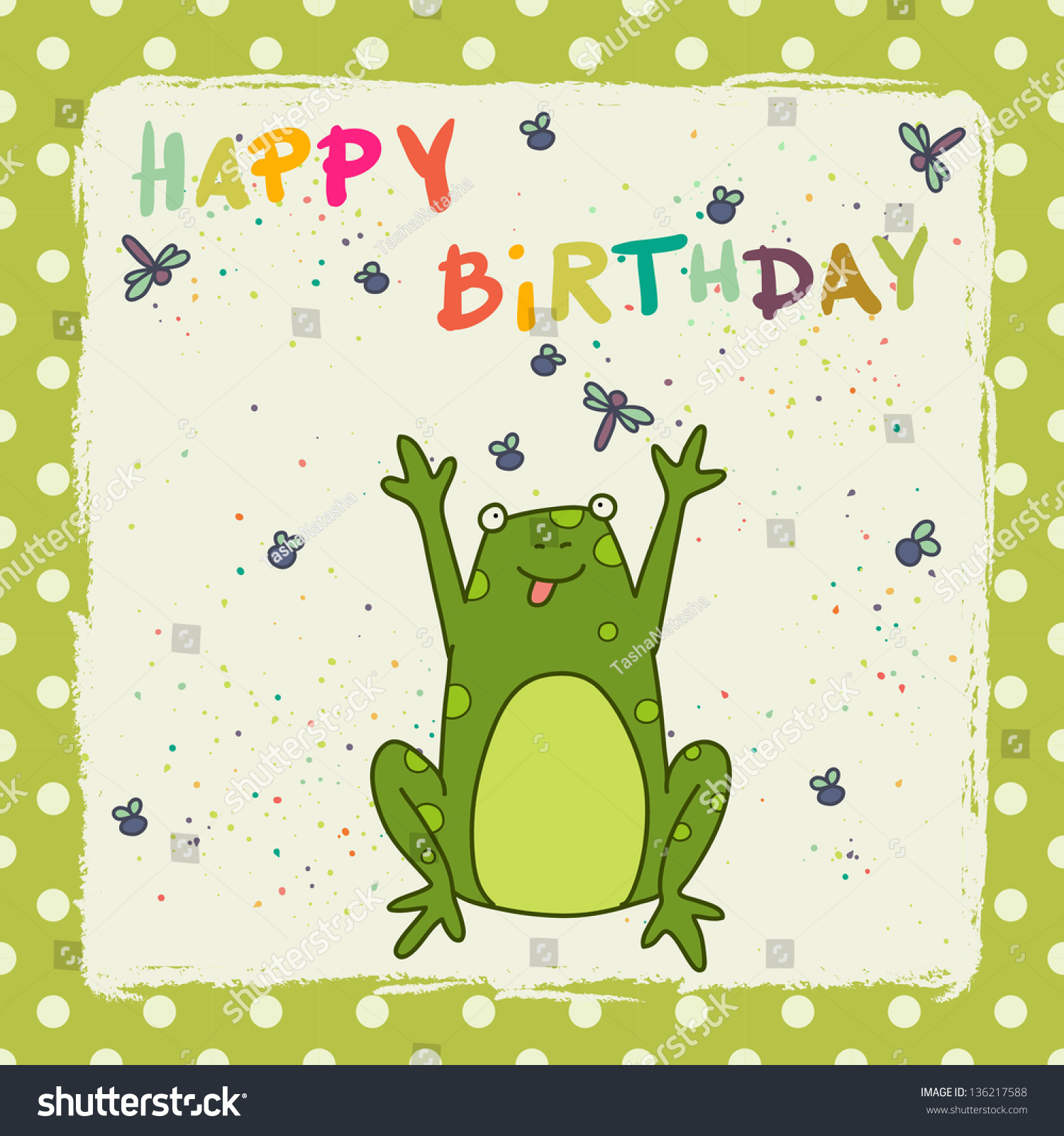 Birthday card with happy cartoon frog on polka - Royalty Free Stock ...