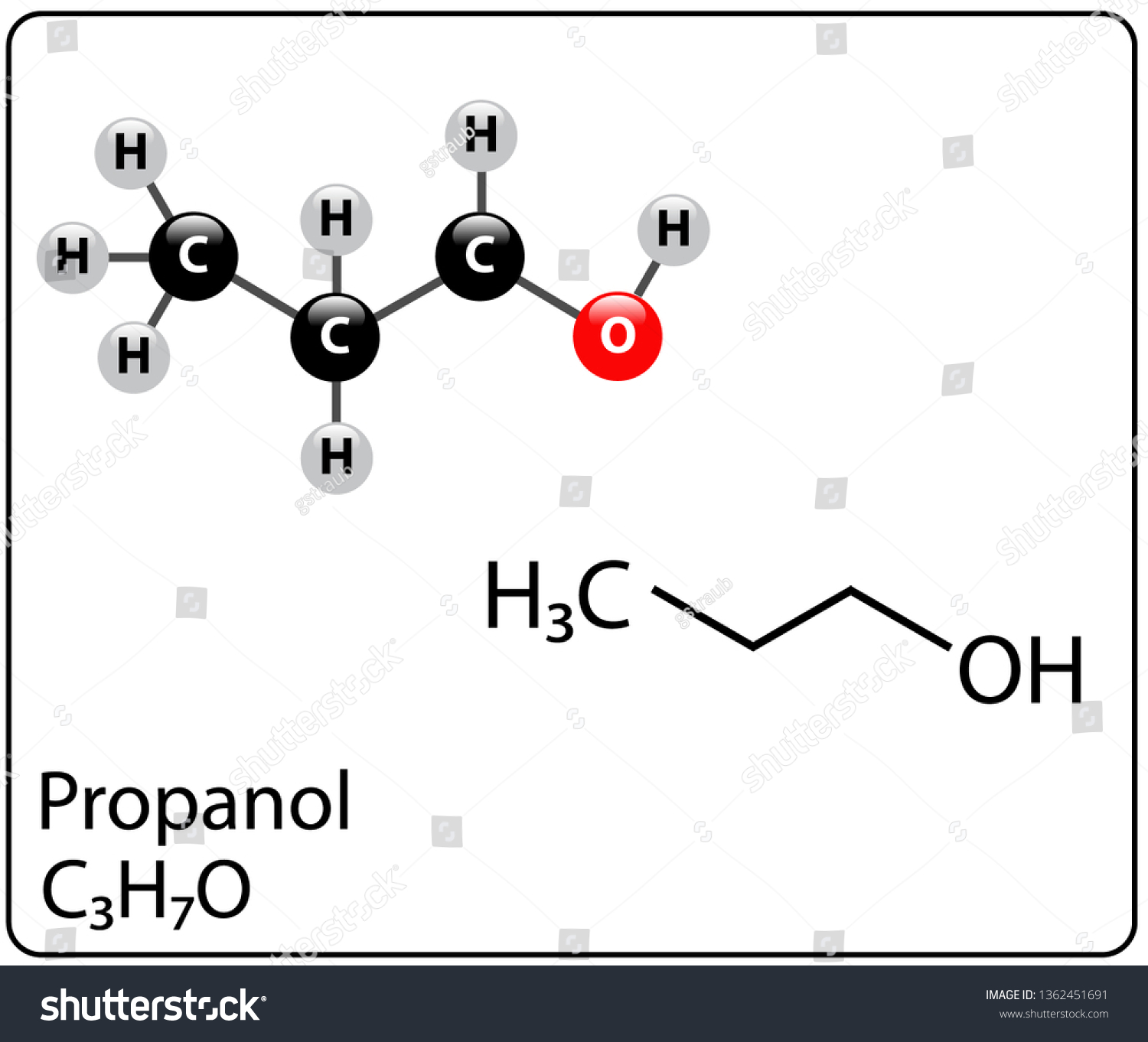 Propanol Molecule Structure - Royalty Free Stock Vector 1362451691 ...