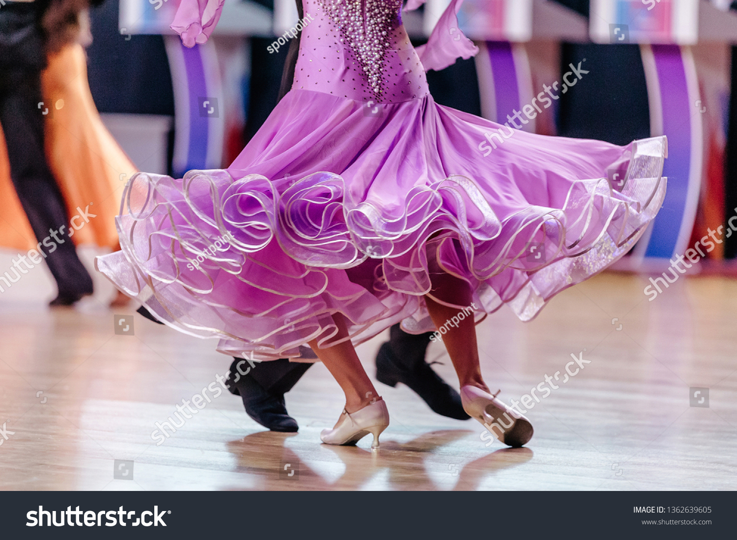 female dancer in mauve dress in dancesport standard program #1362639605