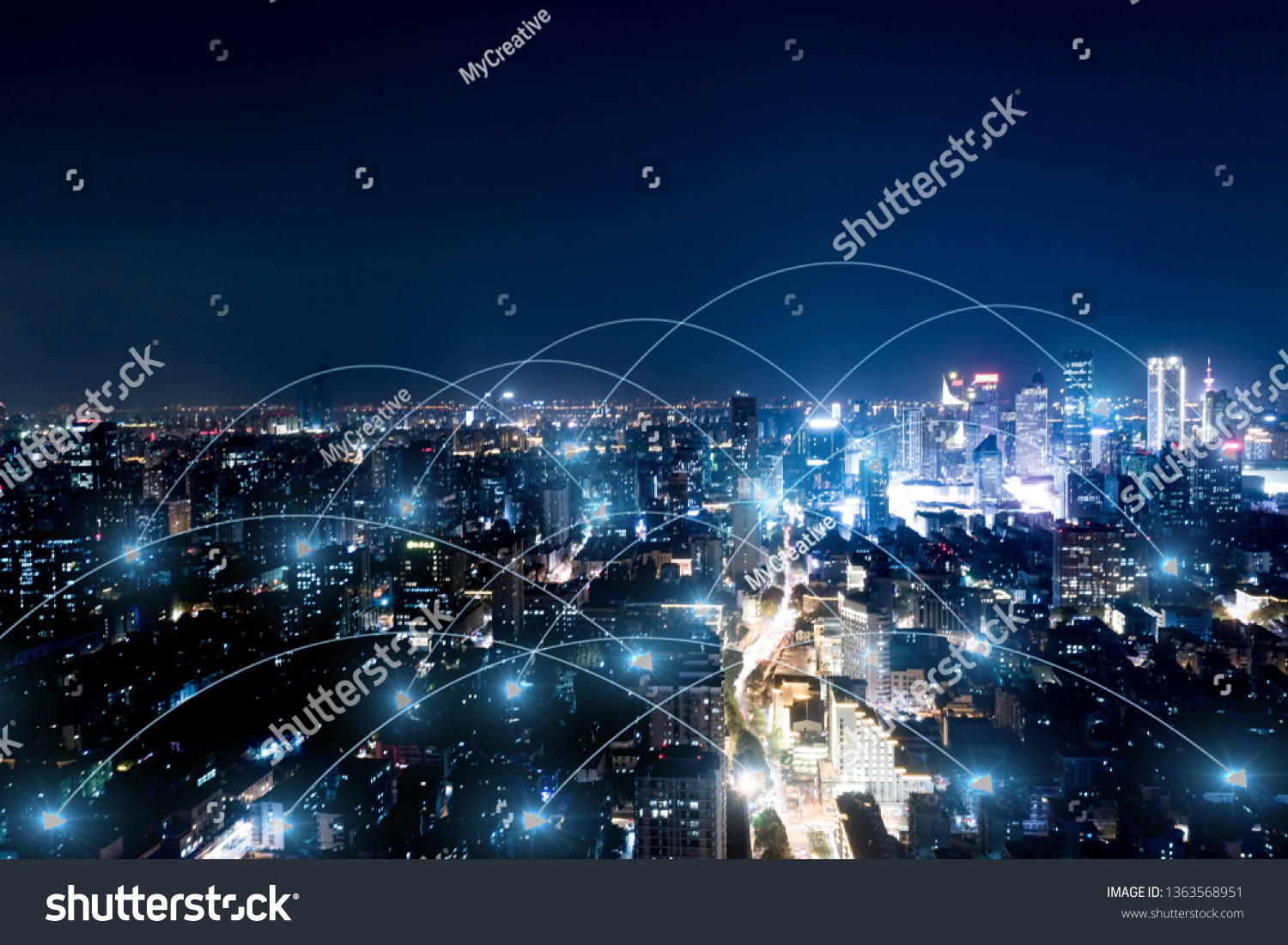 Modern city with wireless network connection concept  #1363568951