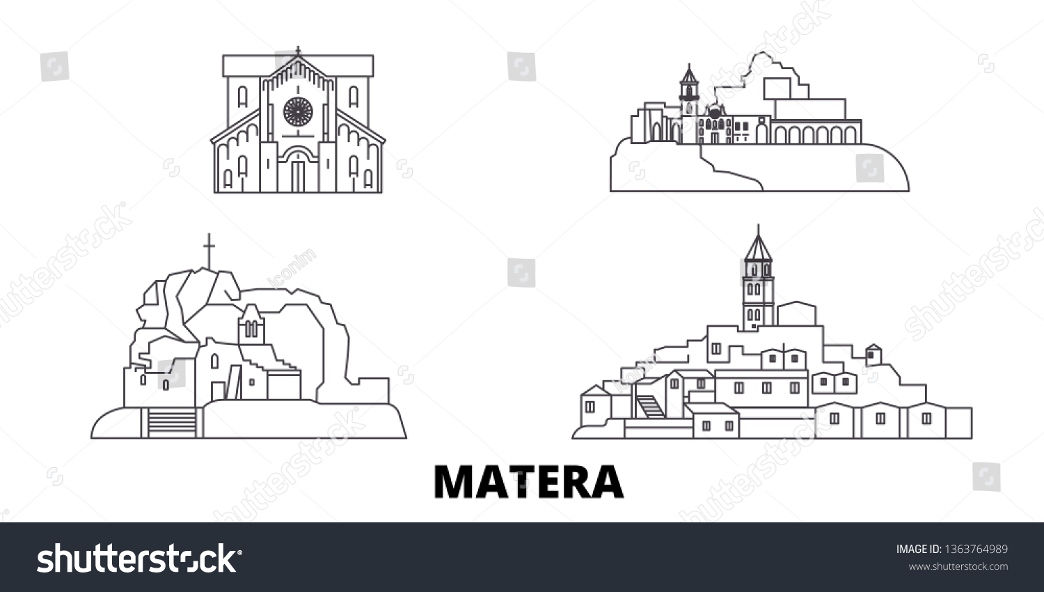 Italy, Matera line travel skyline set. Italy, - Royalty Free Stock ...