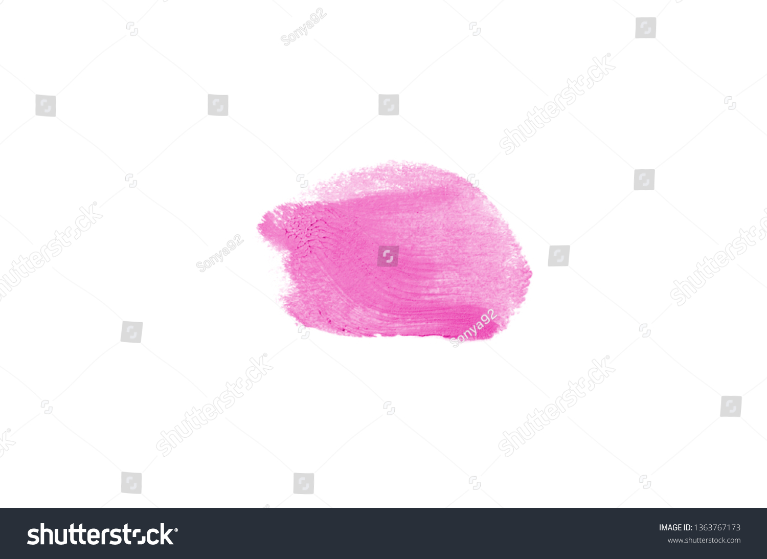 Smear and texture of lipstick or acrylic paint isolated on white background. Stroke of lipgloss or liquid nail polish swatch smudge sample. Element for beauty cosmetic design. Pink color #1363767173