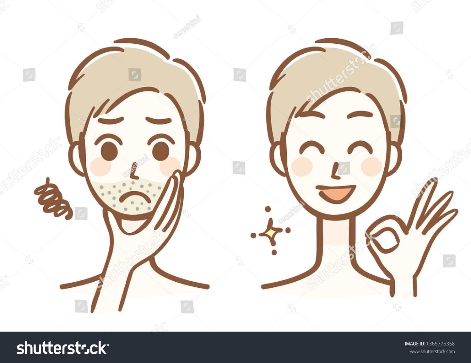 Before and after hair removal of beard - Royalty Free Stock Vector ...