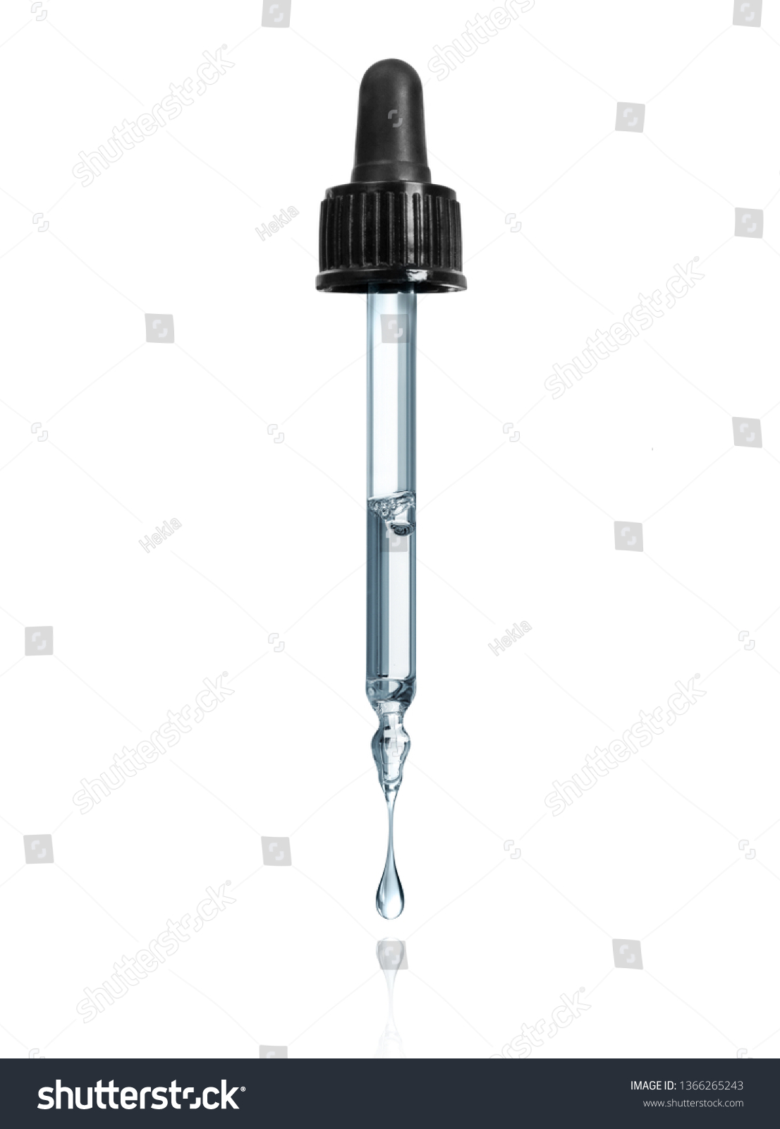 Thick drop is dripping down from cosmetic pipette isolated on a white background #1366265243