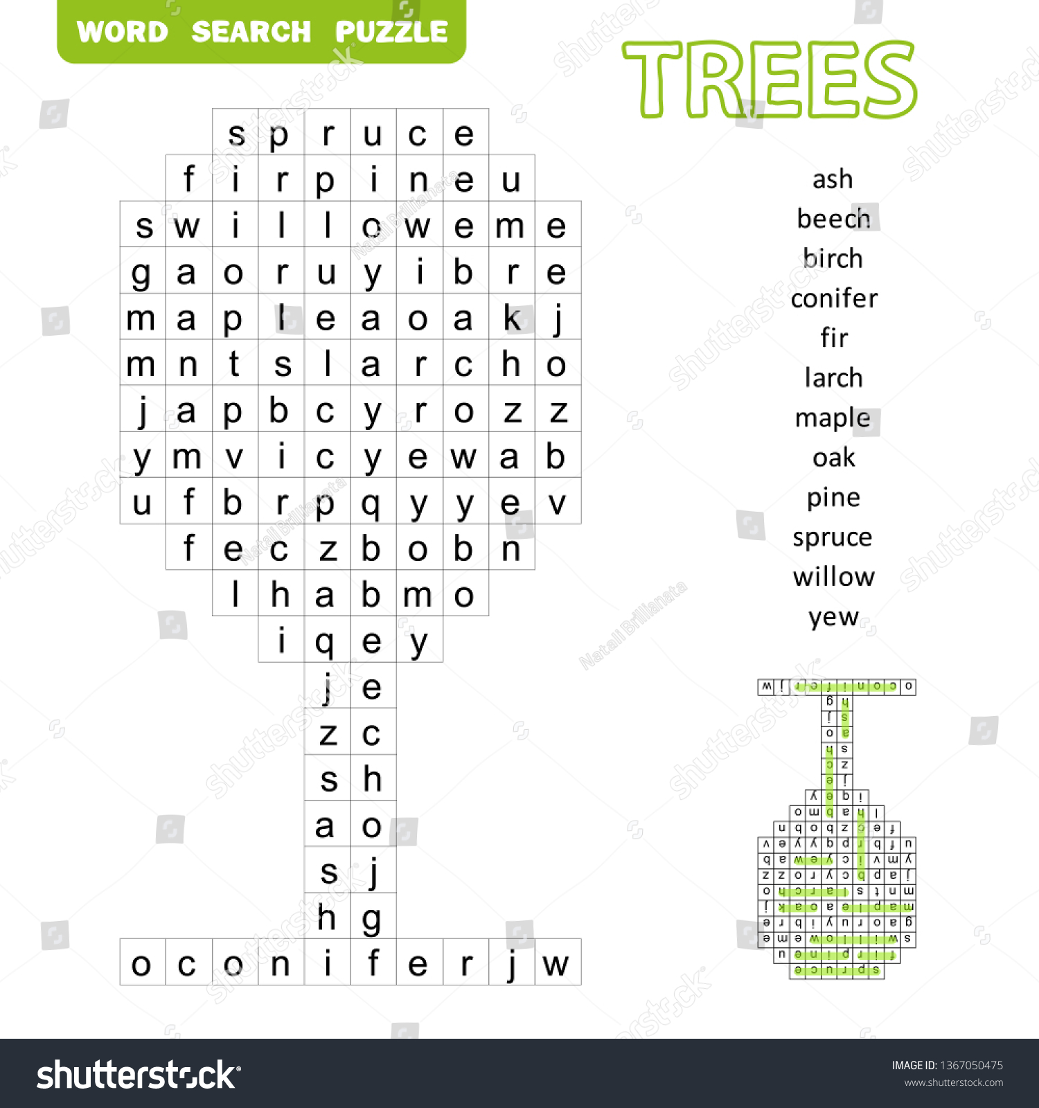 Trees themed word search puzzle. Fun education - Royalty Free Stock ...