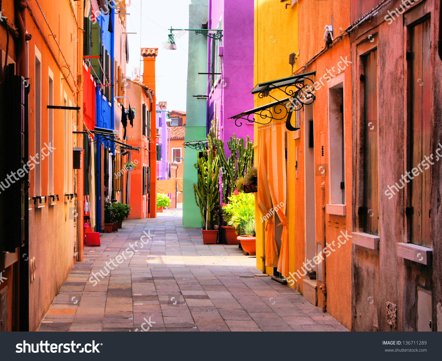 Colorful street in Burano, near Venice, Italy #136711289