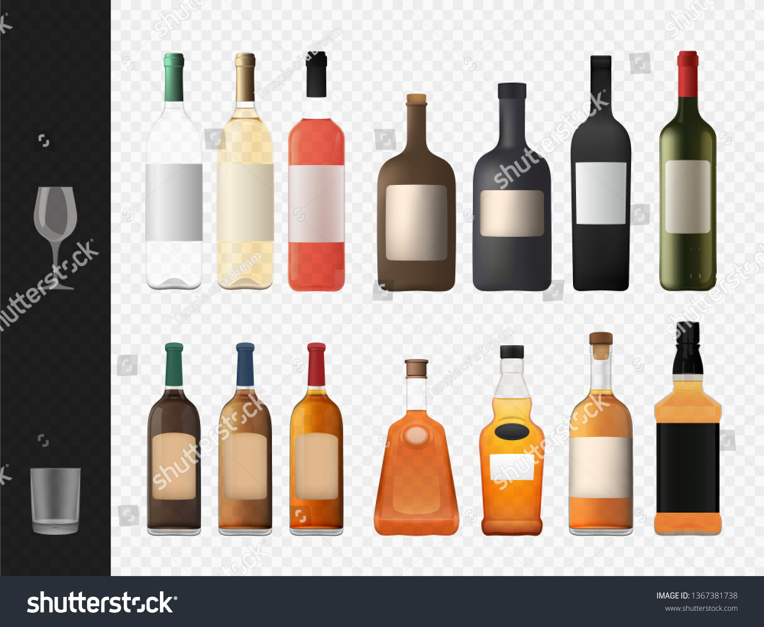 Set of isolated Alcohol Bottles #1367381738