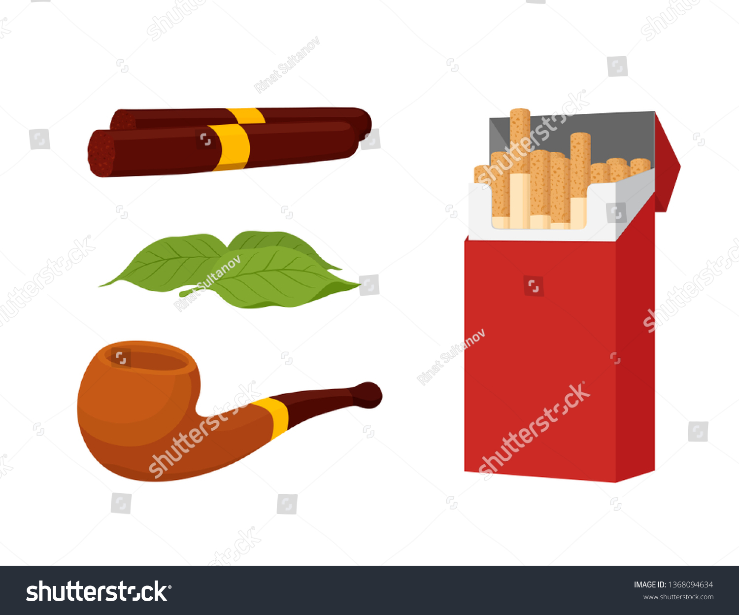 Vector cartoon set of smoking products, pack of Royalty Free Stock