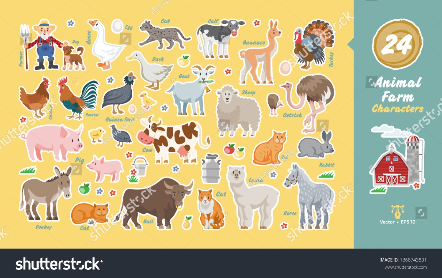 Animal farm characters set with farmer, dog, - Royalty Free Stock ...