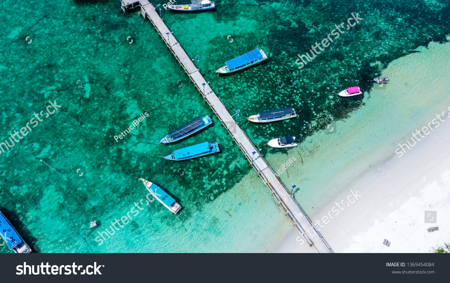 aerial view boat dock on Tanjung Kelayang #1369454084