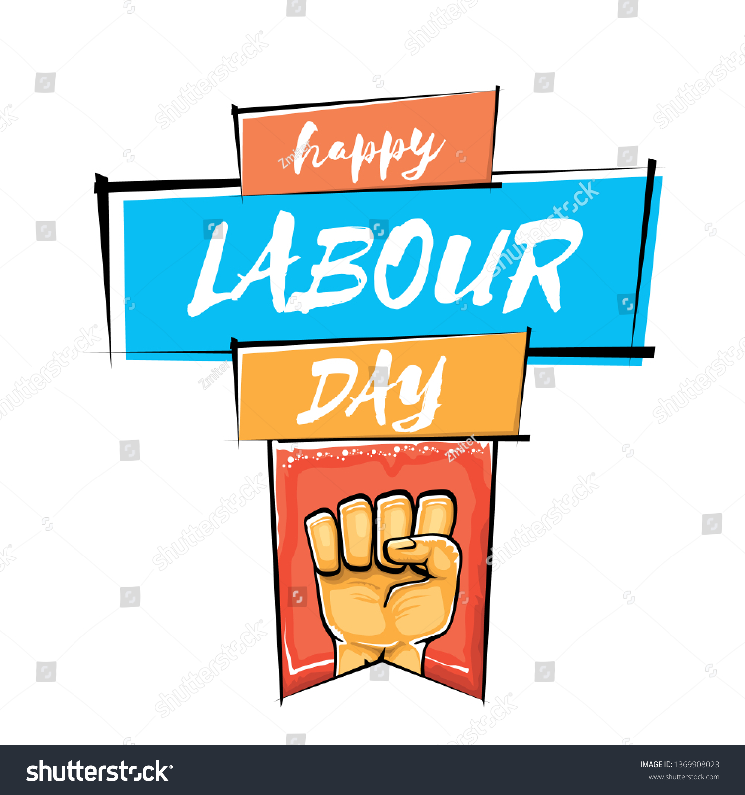 Happy Labour Day Vector Label With Strong Orange - Royalty Free Stock 