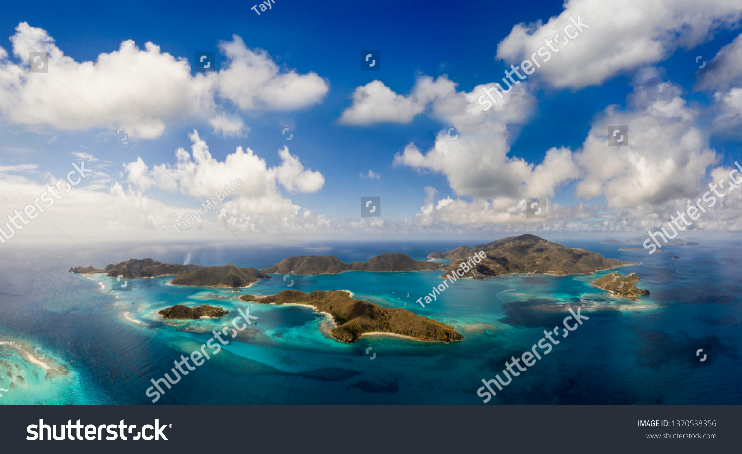 Aerial view of tropical islands in the British Virgin Islands #1370538356