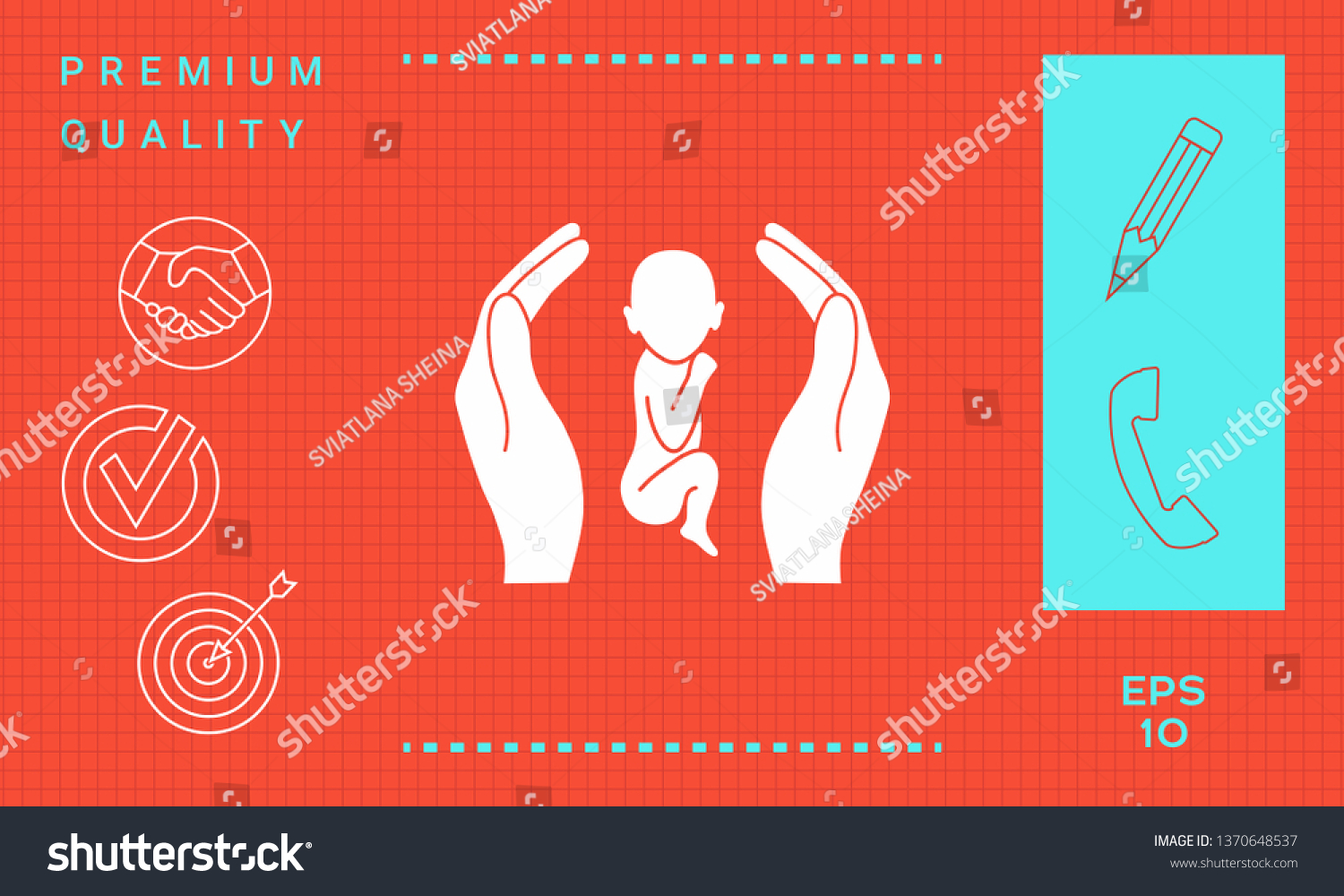 Hands holding baby, protection symbol. Graphic elements for your design #1370648537