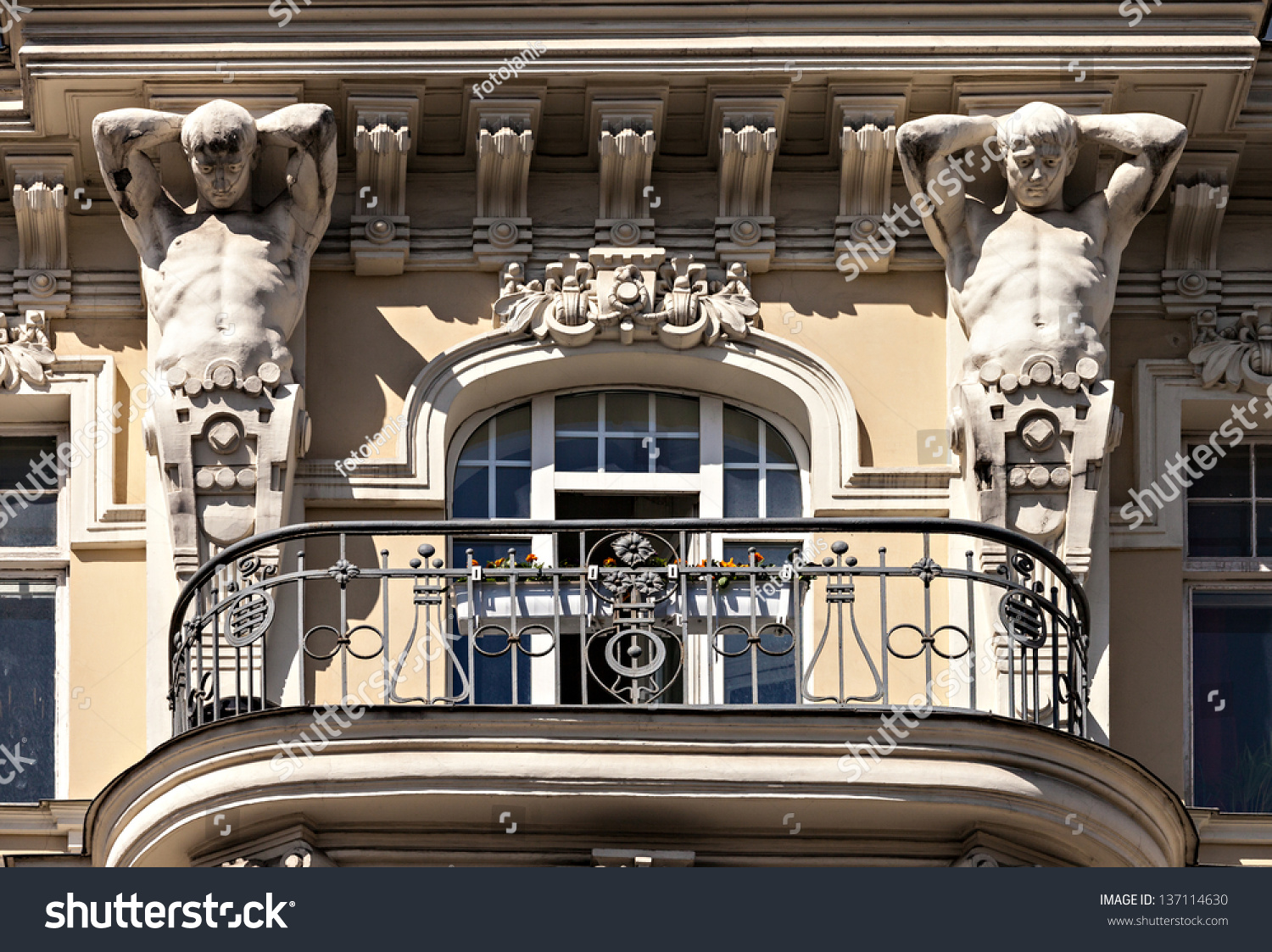 Fragment of Art Nouveau architecture style of Riga city , Latvia #137114630