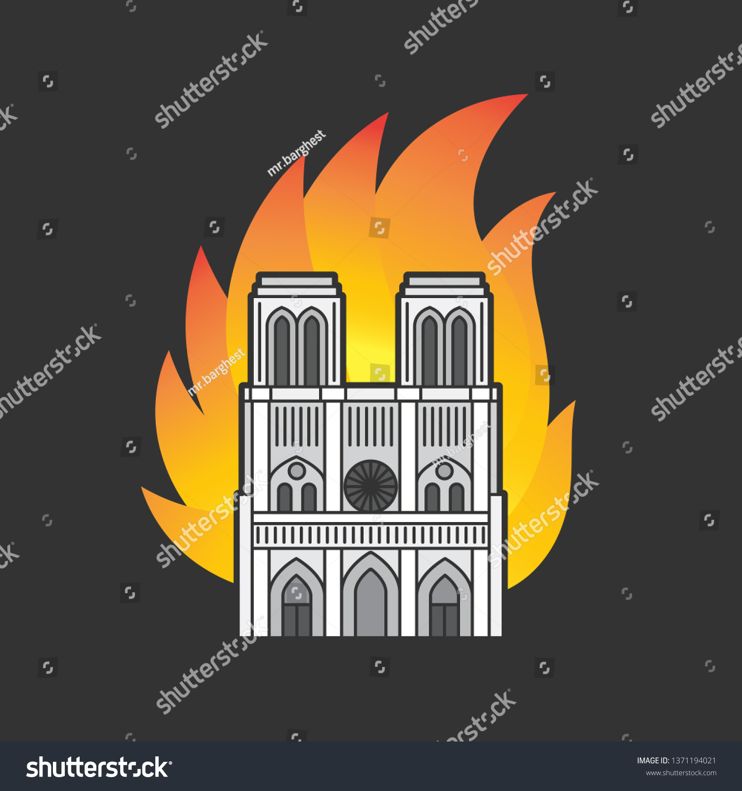 Notre Dame De Paris On Fire French Cathedral Royalty Free Stock Vector 1371194021 0426