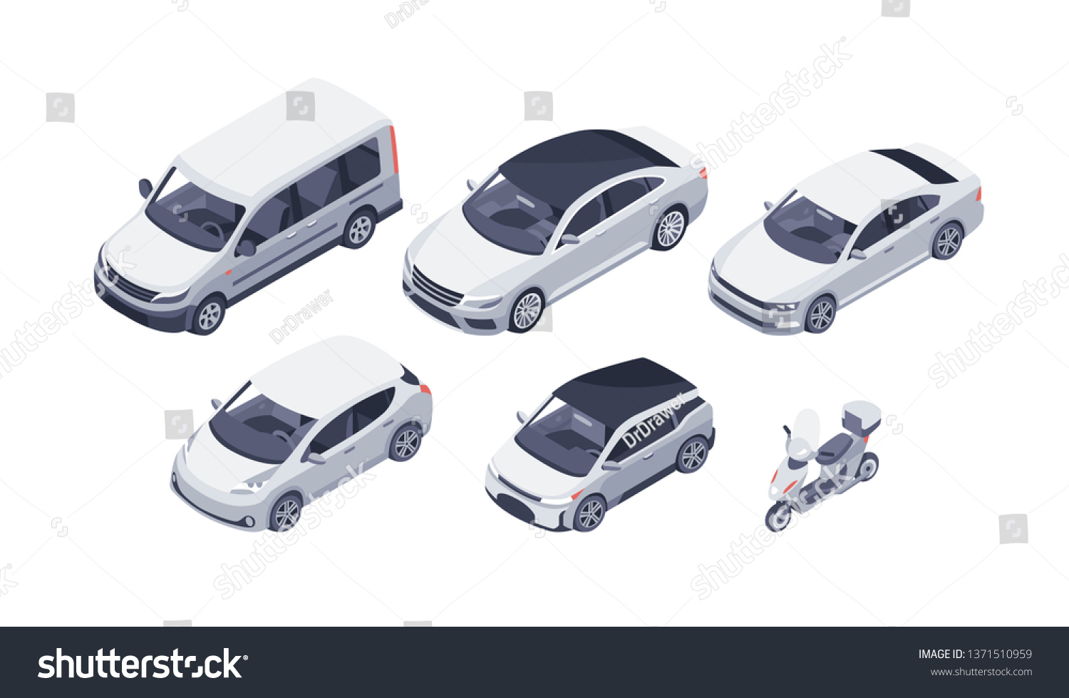 Flat isometric high quality vector modern design cars. Sedan, van, electric car and scooter. For infographics, commercial, web and game design #1371510959