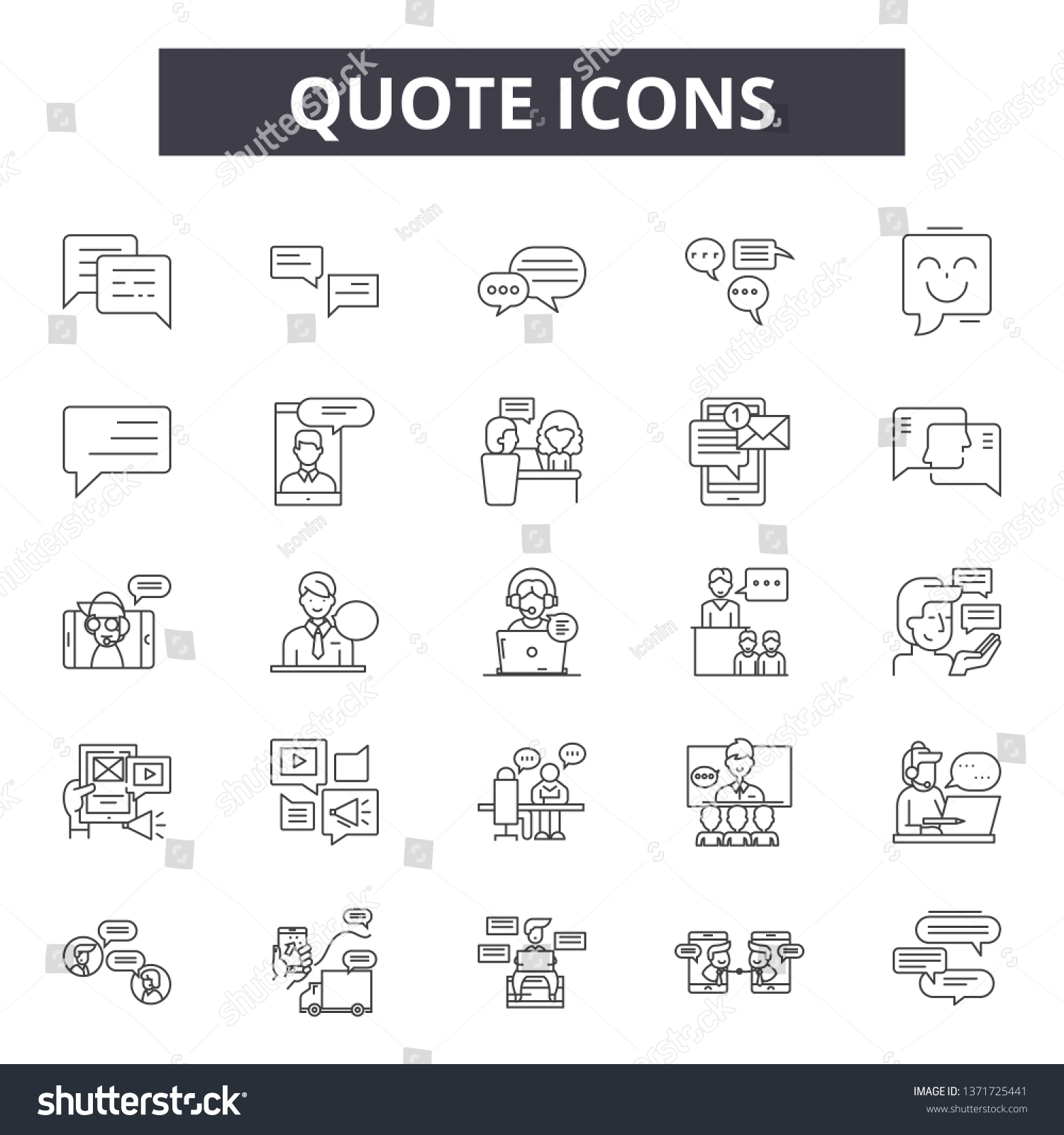 Quote line icons, signs set, vector. Quote outline concept, illustration: quote,text,quotation,speech,comment #1371725441