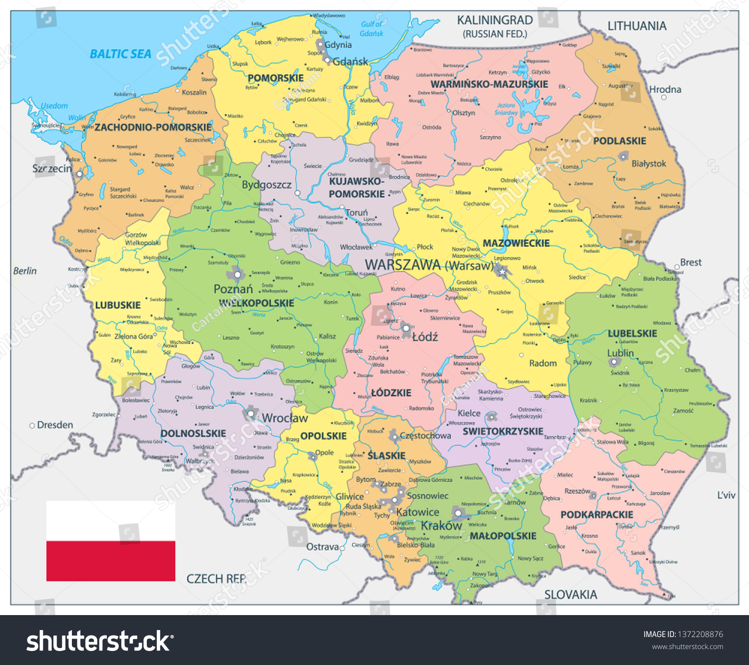 Poland Political Map - Detailed map of Poland - Royalty Free Stock ...