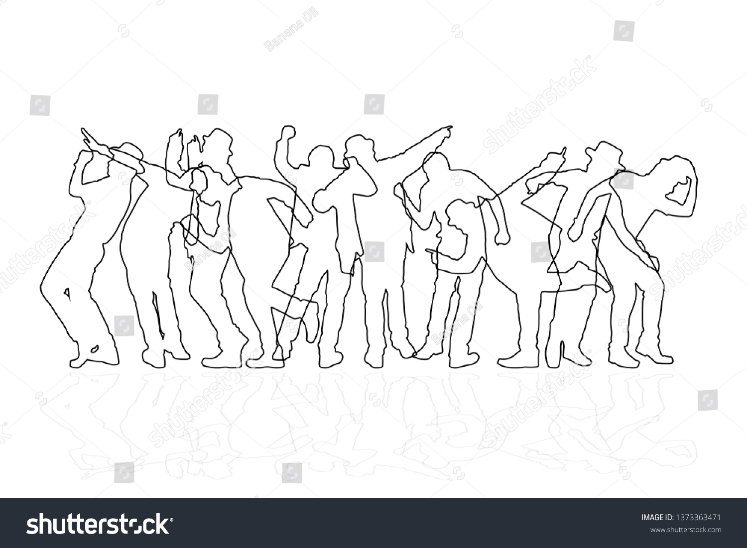 Line group of people dancing on white background. Happy celebration concept. Eps10 Vector illustration. #1373363471