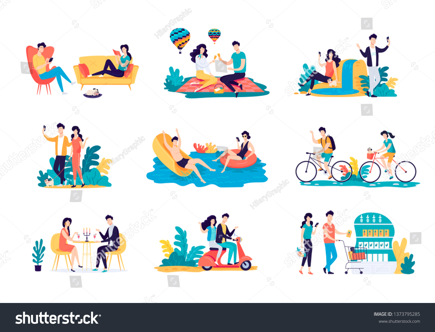 Colour vector flat set illustration of romantic - Royalty Free Stock ...