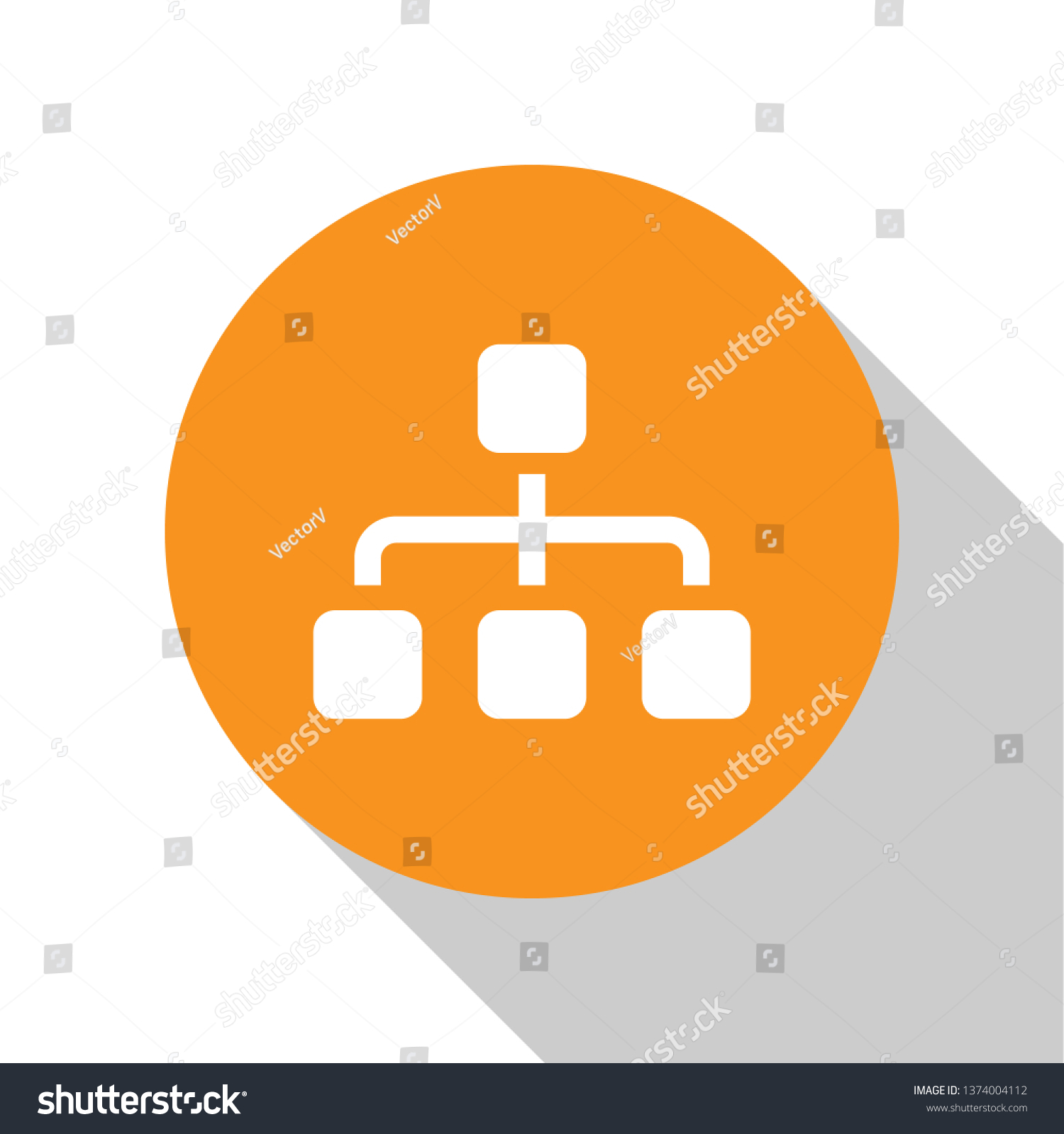 White Business hierarchy organogram chart infographics icon isolated on white background. Corporate organizational structure graphic elements. Orange circle button. Flat design. Vector Illustration #1374004112