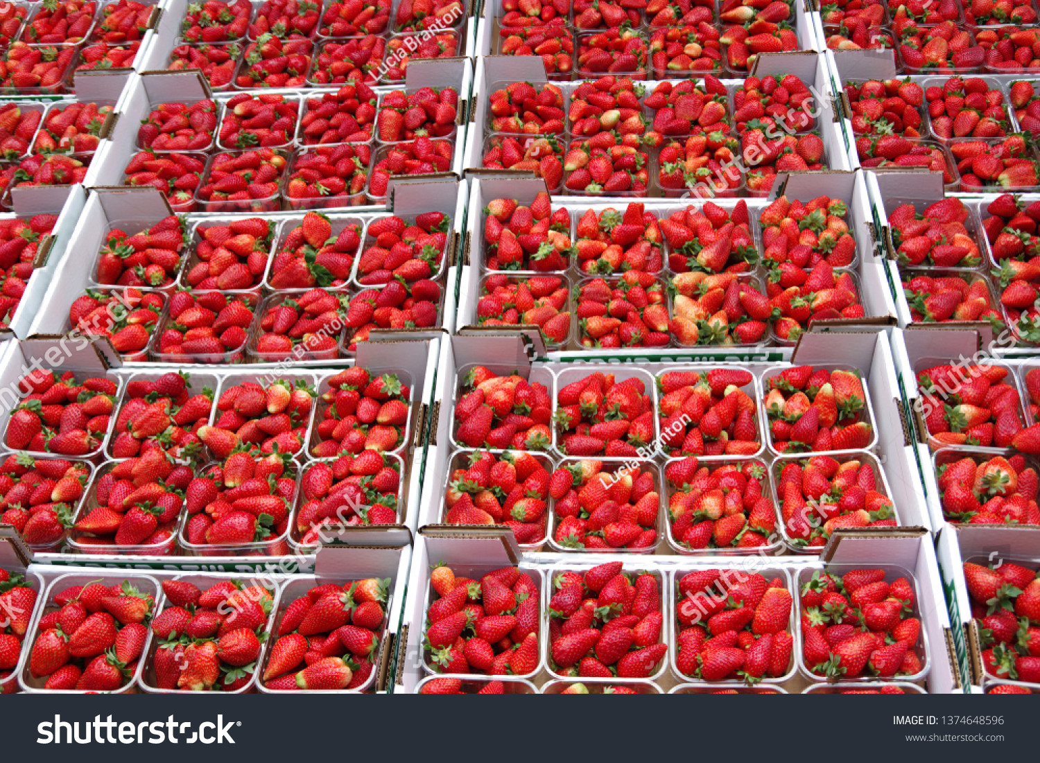 Plenty of strawberries in baskets at the farmers market #1374648596