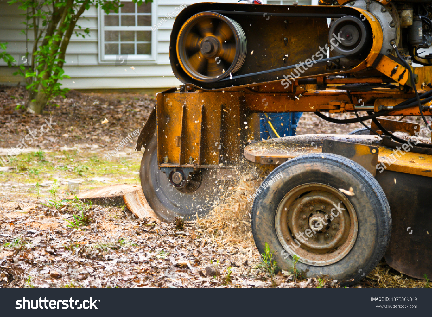 A Stump Grinding  Machine Removing a Stump from Cut Down Tree #1375369349
