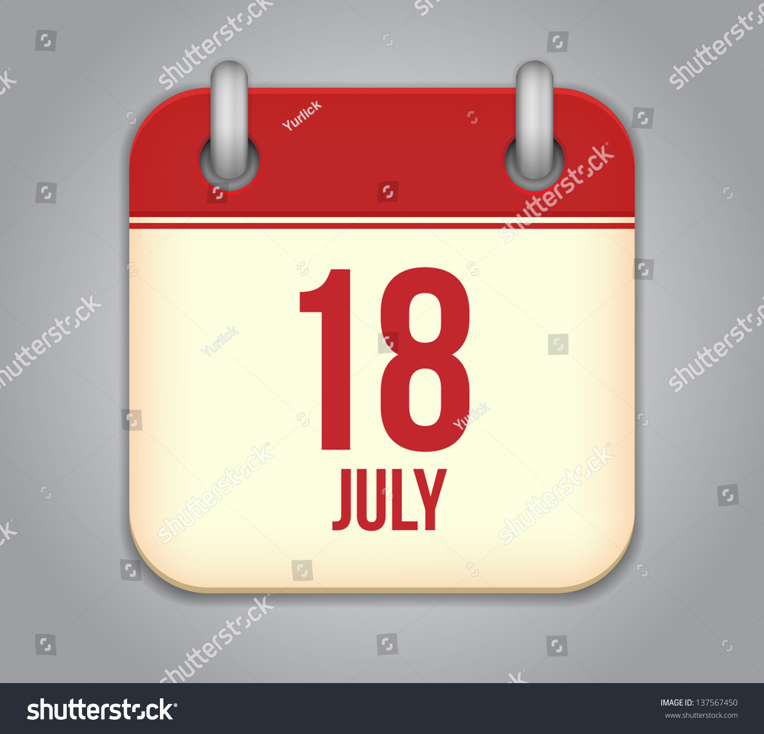 Vector Calendar App Icon 18 July - Royalty Free Stock Vector 137567450 