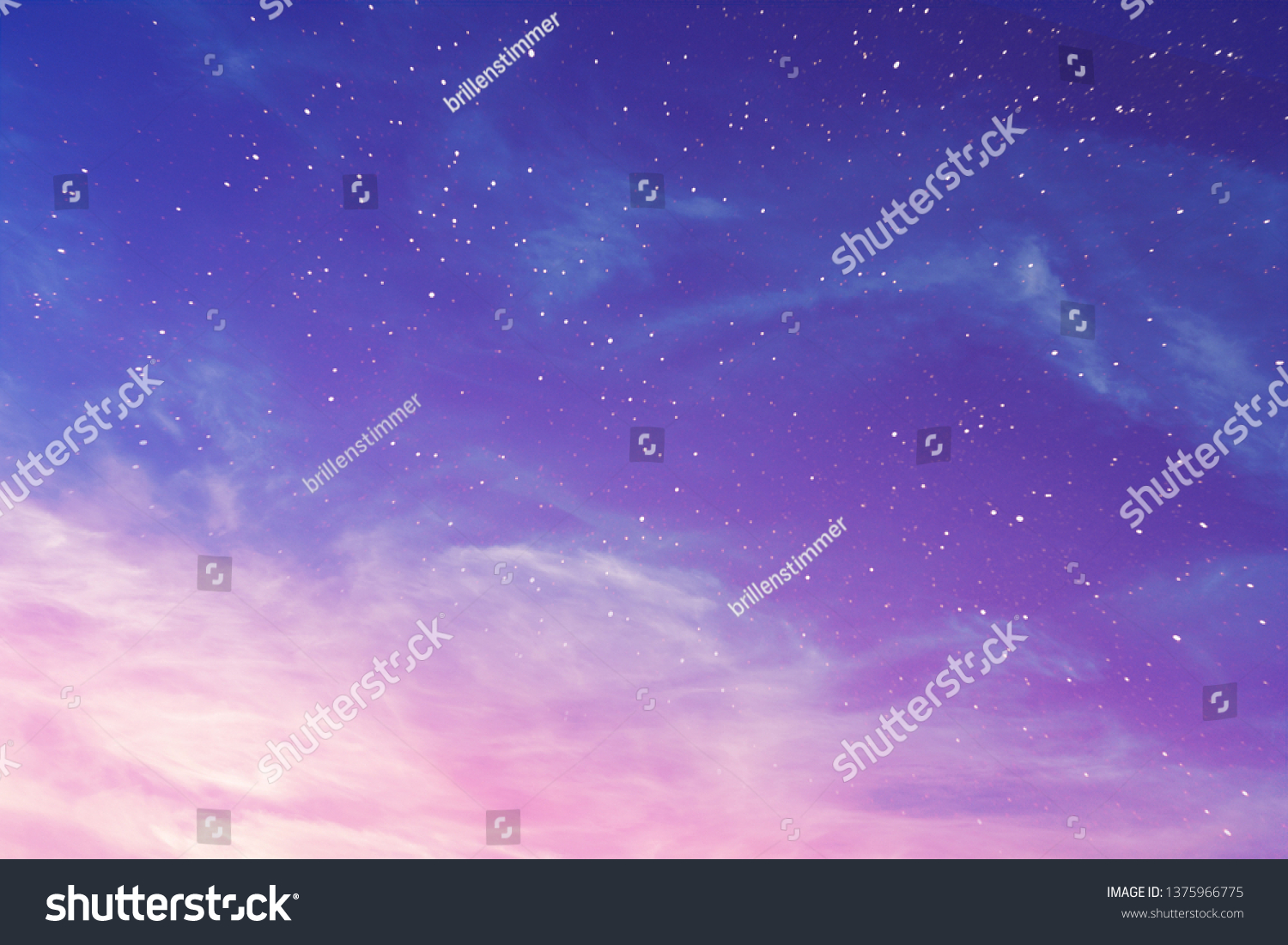 View on a evening purple sky with cirrus clouds and stars (background, abstract) #1375966775