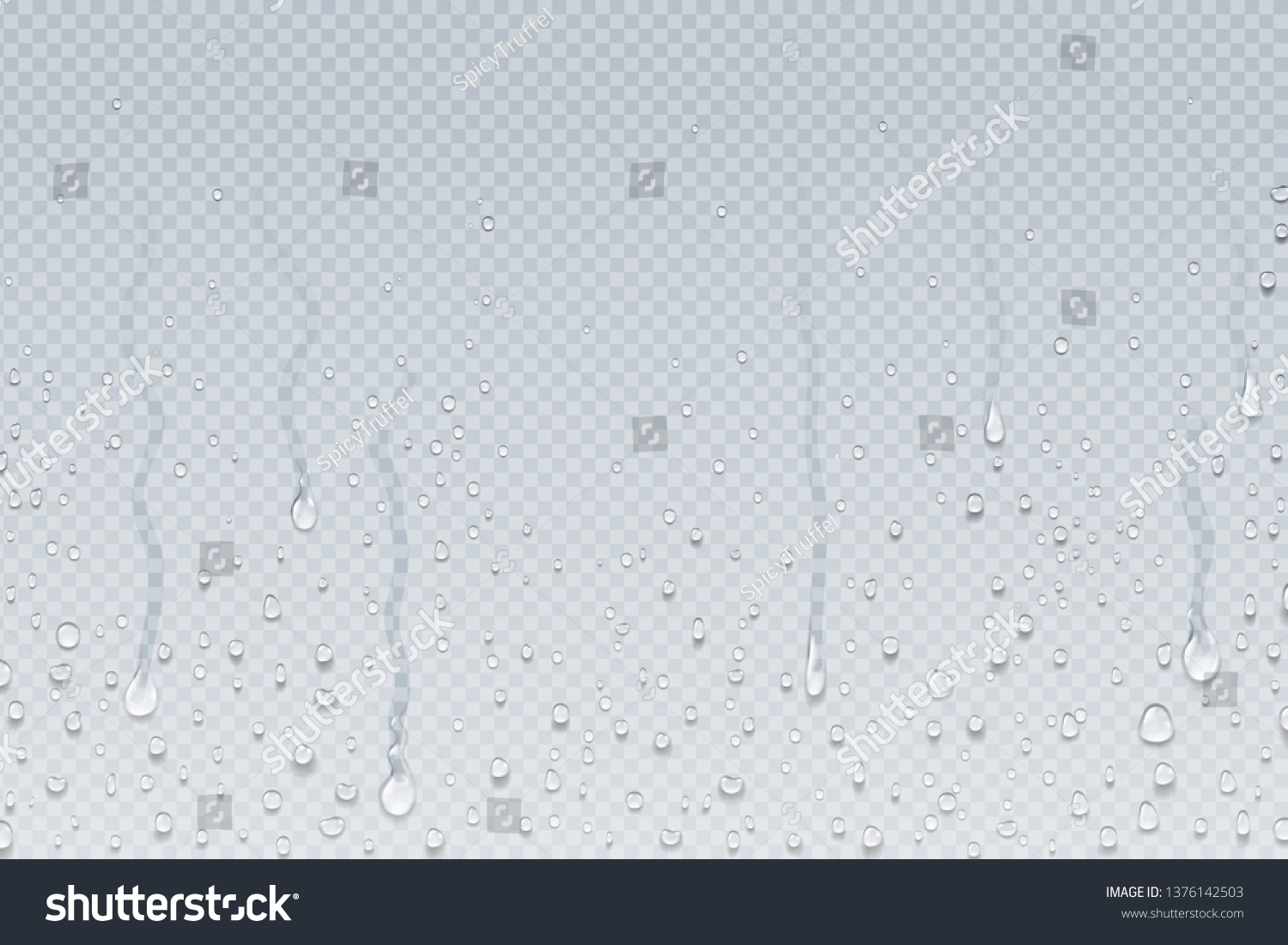 Water drops background. Shower steam condensation drips on transparent glass, rain drops on window. Vector realistic shower water drops #1376142503