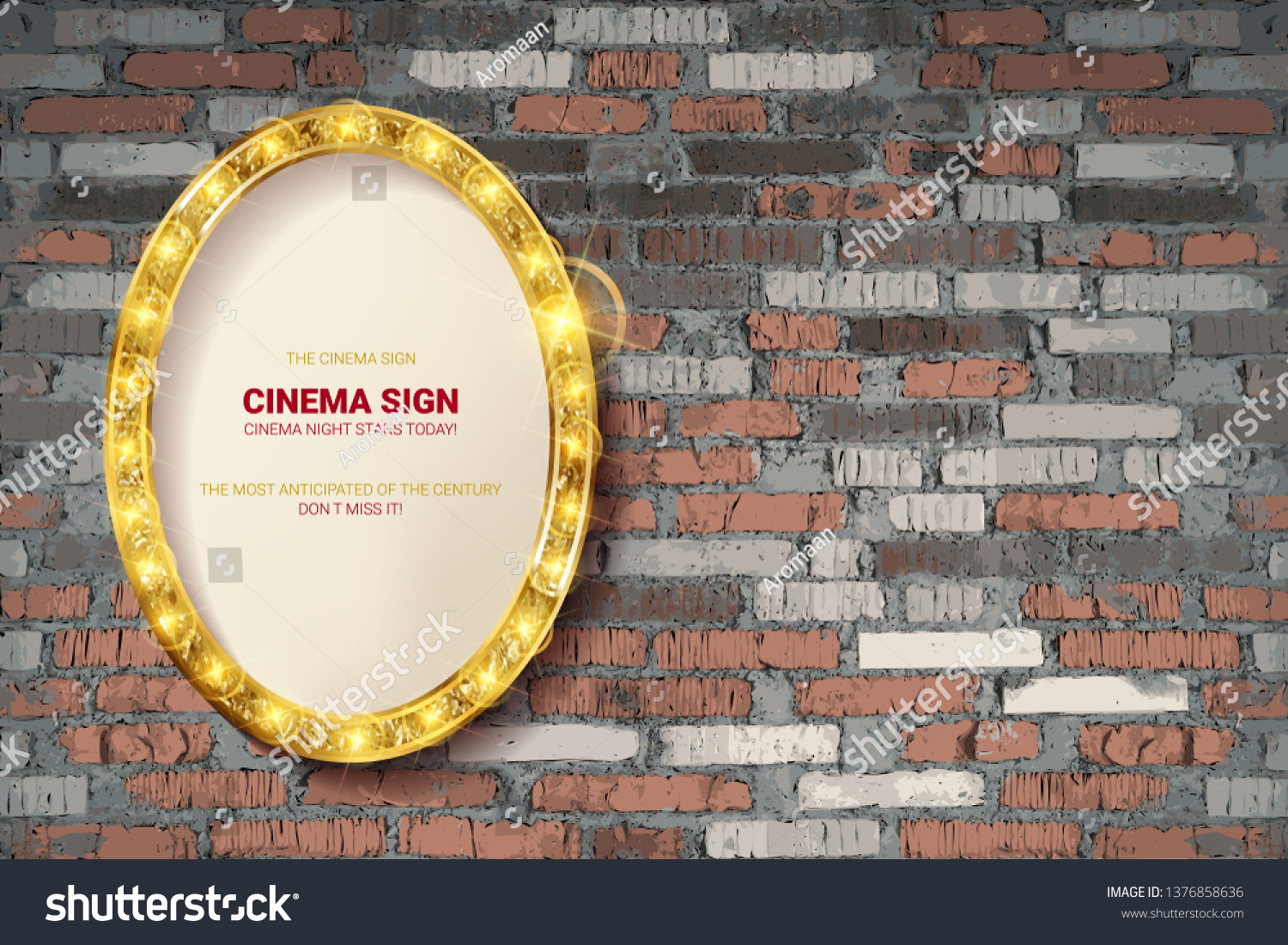 Oval frame on brick wall background. Vector illustration #1376858636