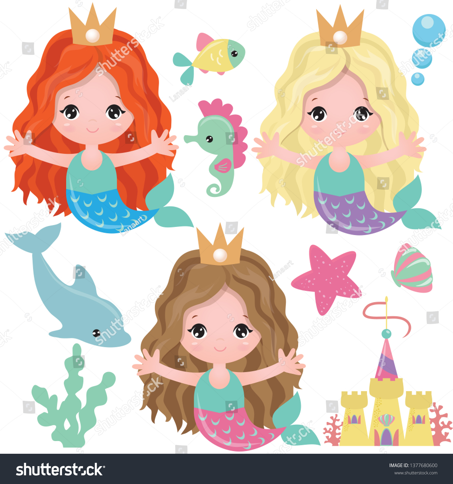 Mermaids vector cartoon illustration - Royalty Free Stock Vector ...