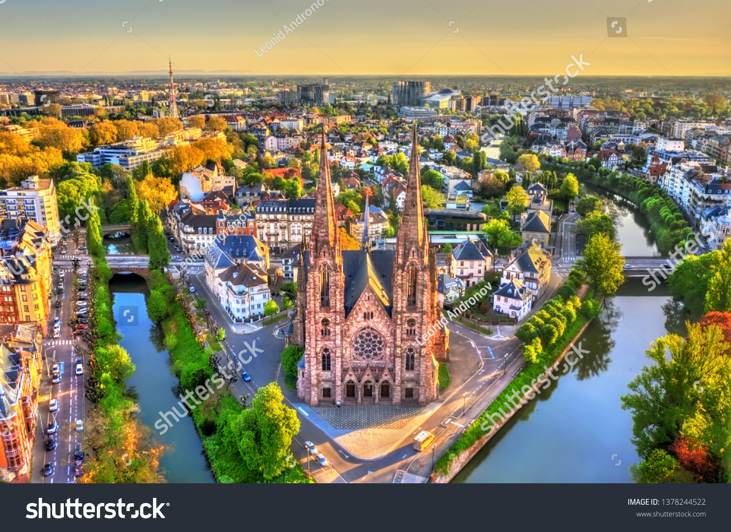 Aerial view of the Saint Paul Church in Strasbourg - Alsace, France #1378244522