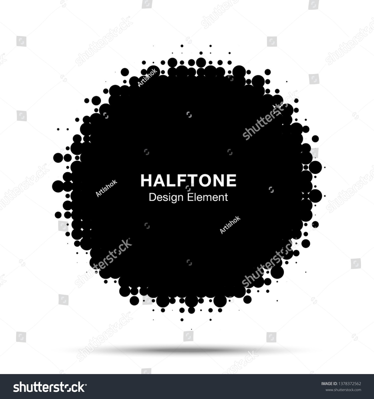 Halftone circle frame abstract dots logo emblem design element. Half tone circular icon. Grunge round border using halftone circle dots raster texture.  #1378372562