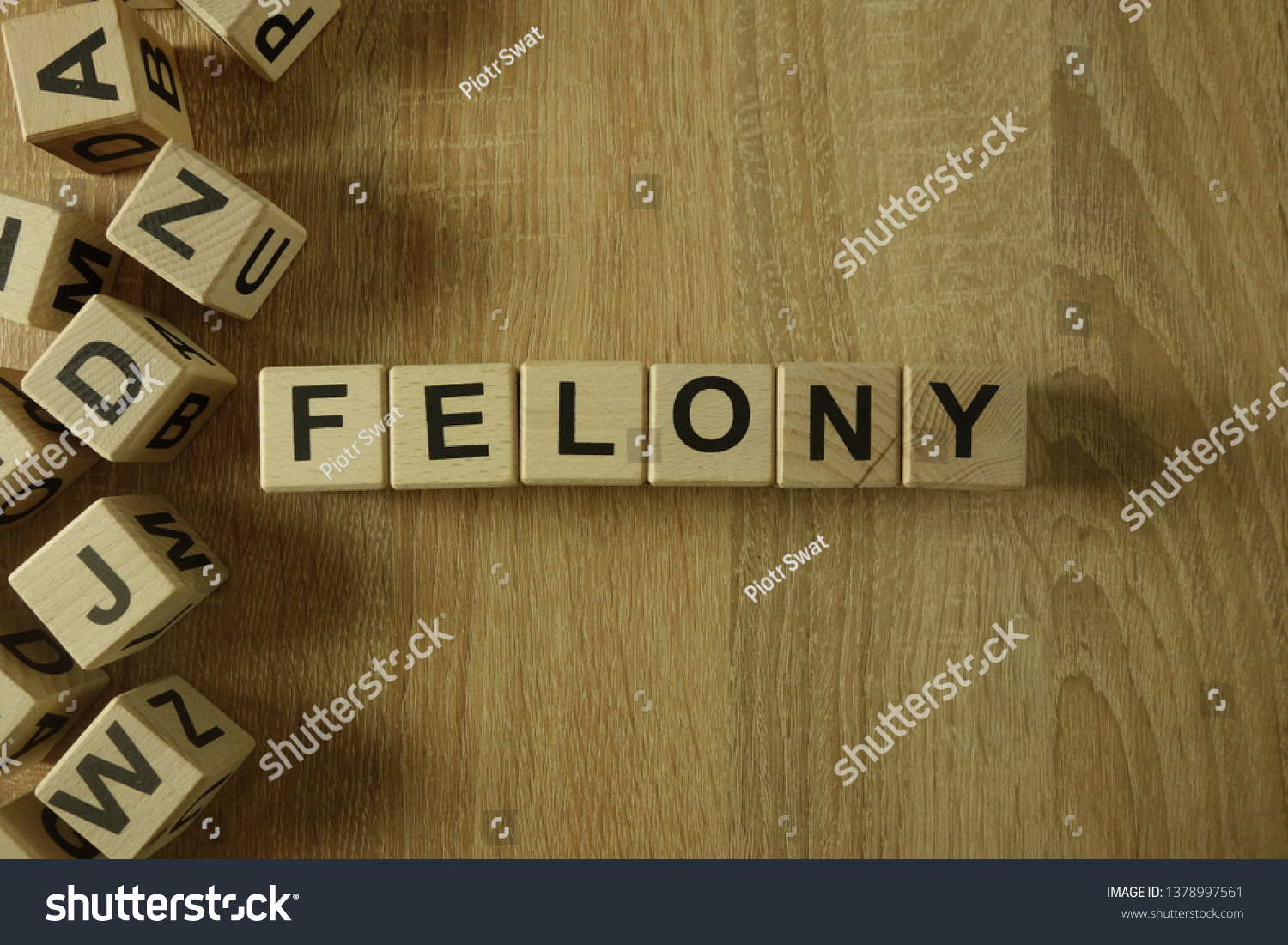 Felony word from wooden blocks on desk #1378997561