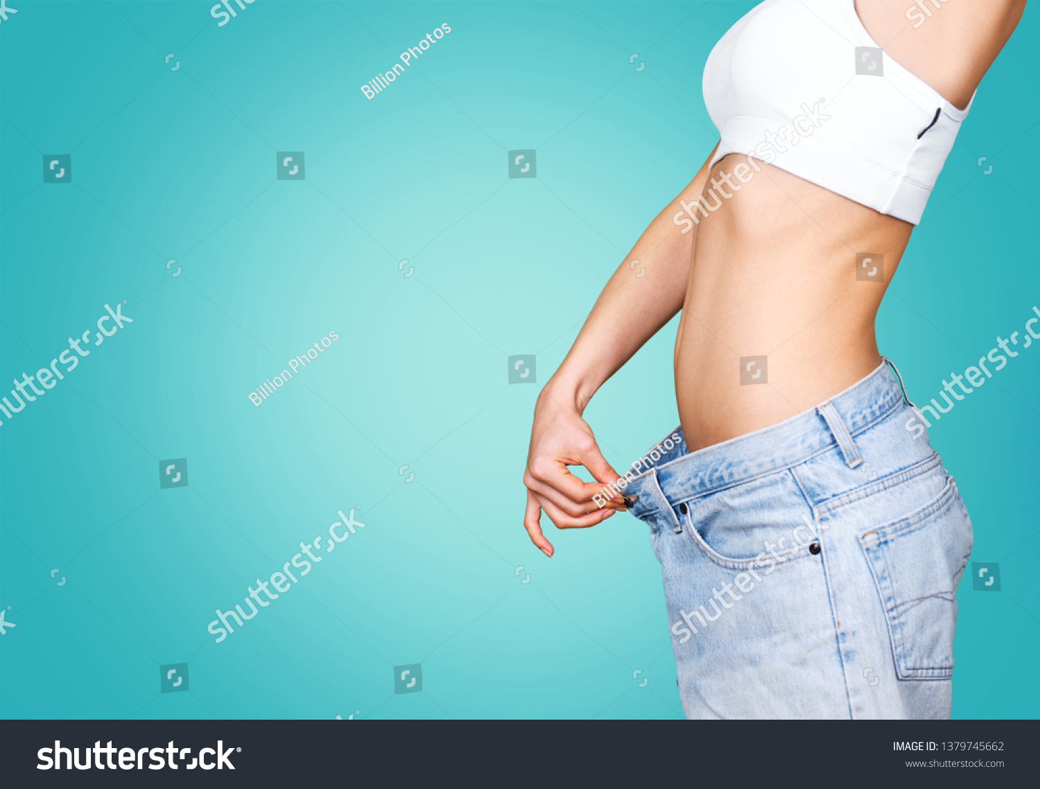 Health and beauty - woman in cotton underwear showing slimming concept #1379745662