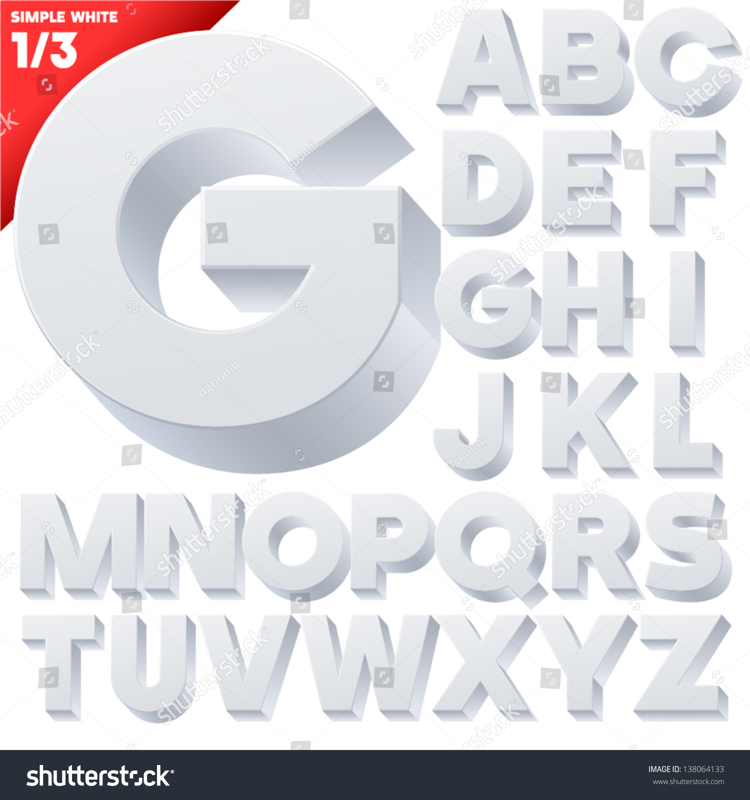 Vector alphabet of simple 3d letters. Sans bold. Upper cases White #138064133