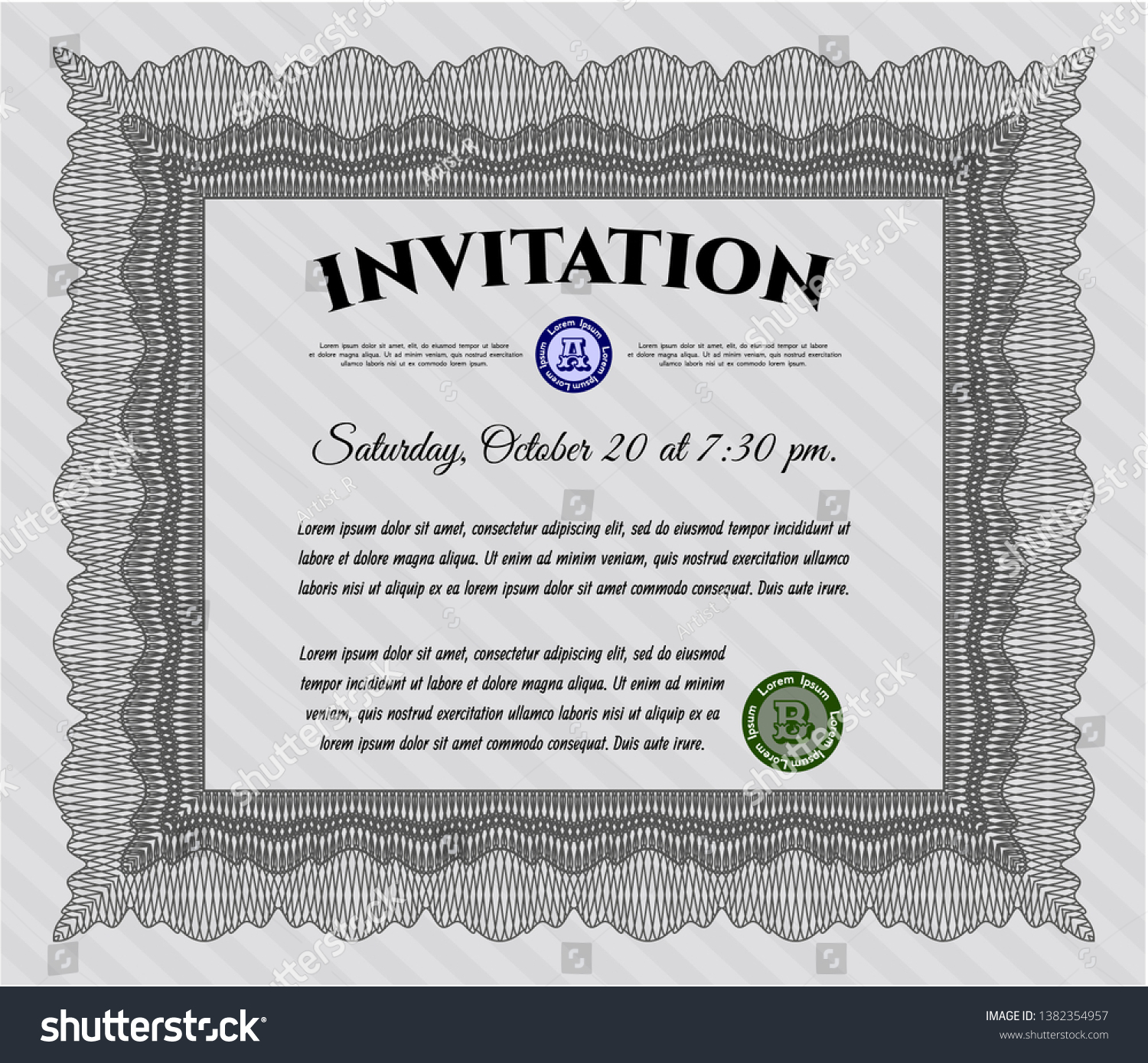 Grey Invitation template. Money Pattern design. - Royalty Free Stock Vector 1382354957 - Avopix.com