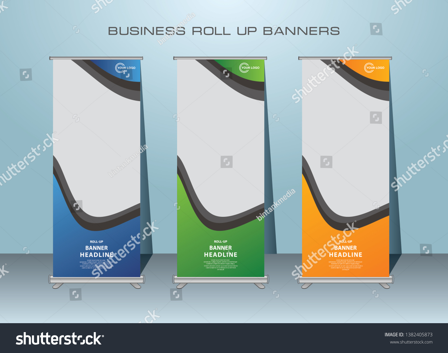 Roll up banner design template, vertical, abstract banner background, standing banner template design. #1382405873