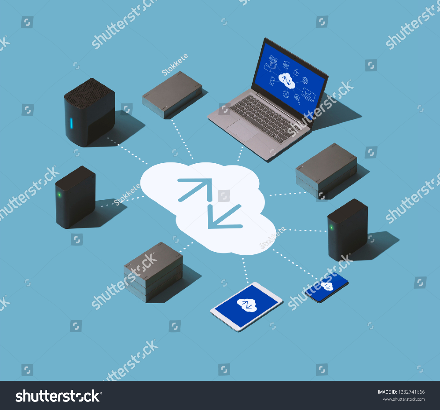 Data transmission, cloud storage and data hosting solution isometric infographic #1382741666