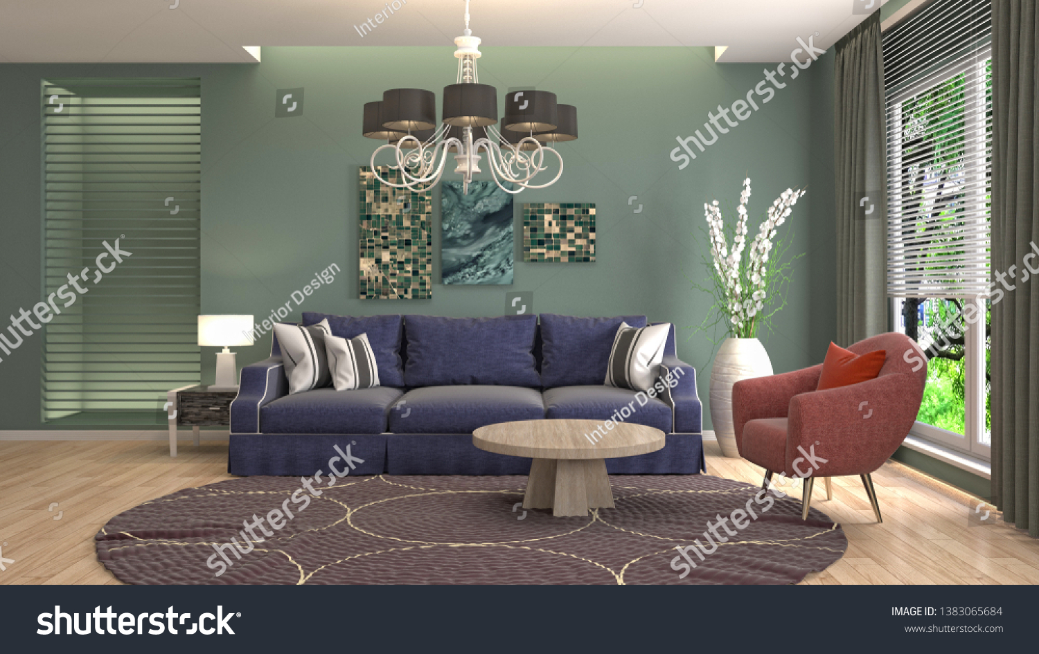 Interior of the living room. 3D illustration #1383065684
