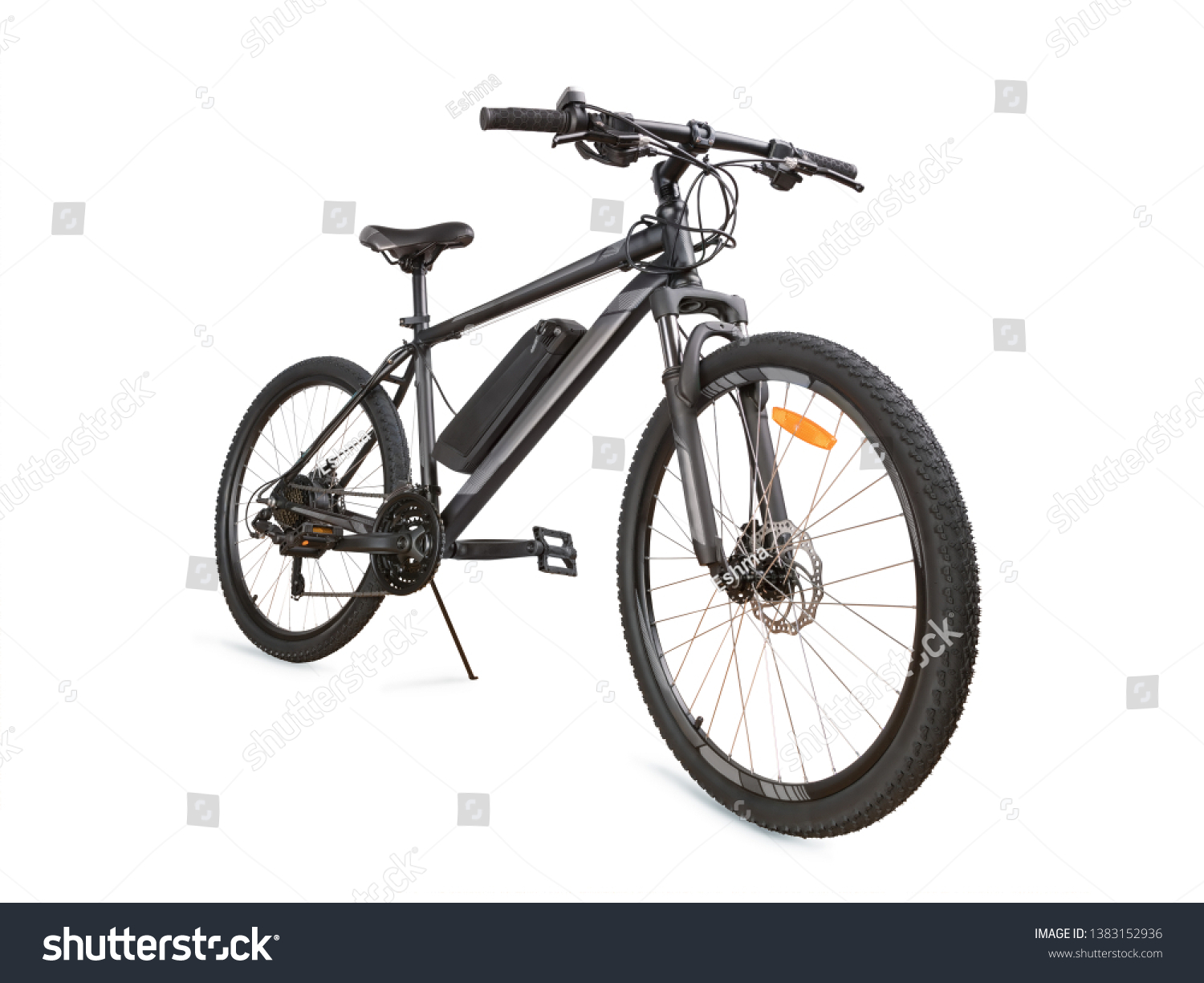 Gray electric bike angle view. Isolated on white, clipping path included #1383152936