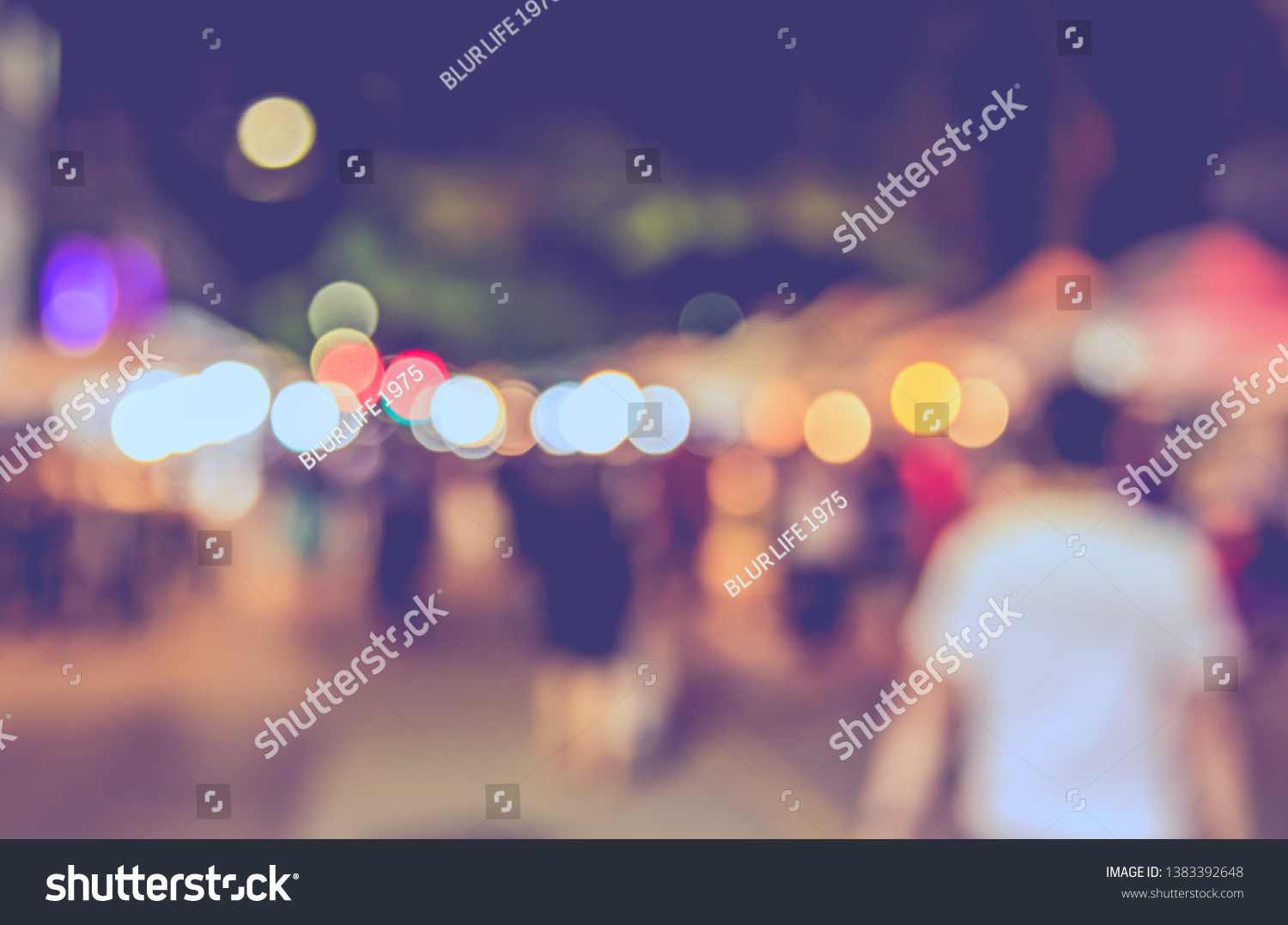 Vintage tone  abstract blur image of Street night market in garden with bokeh for background usage . #1383392648