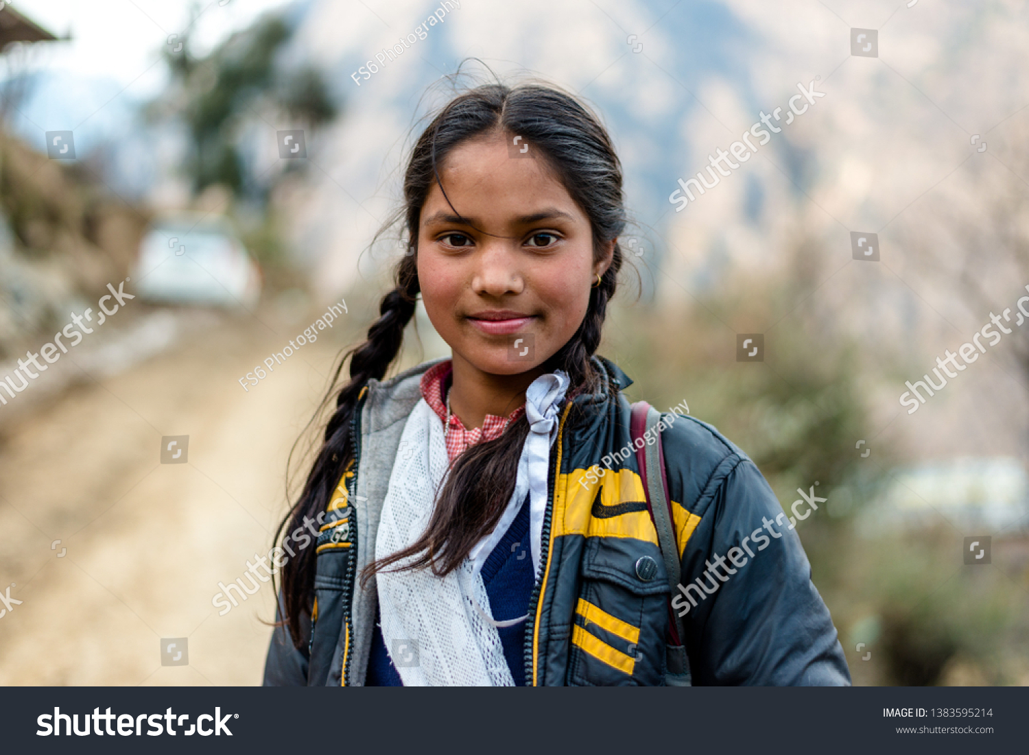 Kullu, Himachal Pradesh, India - March 01, 2019 : Portrait of himalayan girl in himalayas - India #1383595214