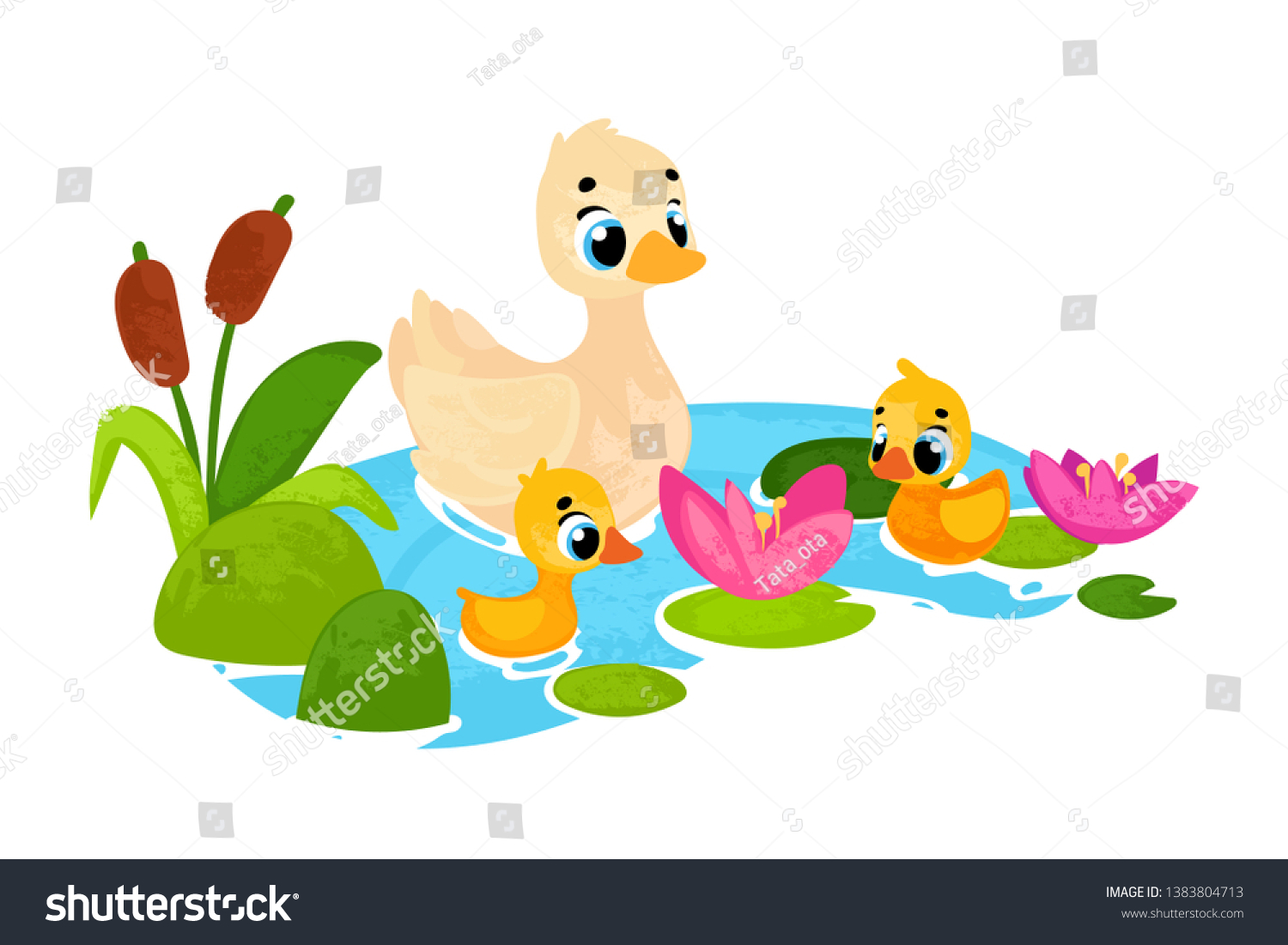 Vector cartoon duck and ducklings on the pond. - Royalty Free Stock ...