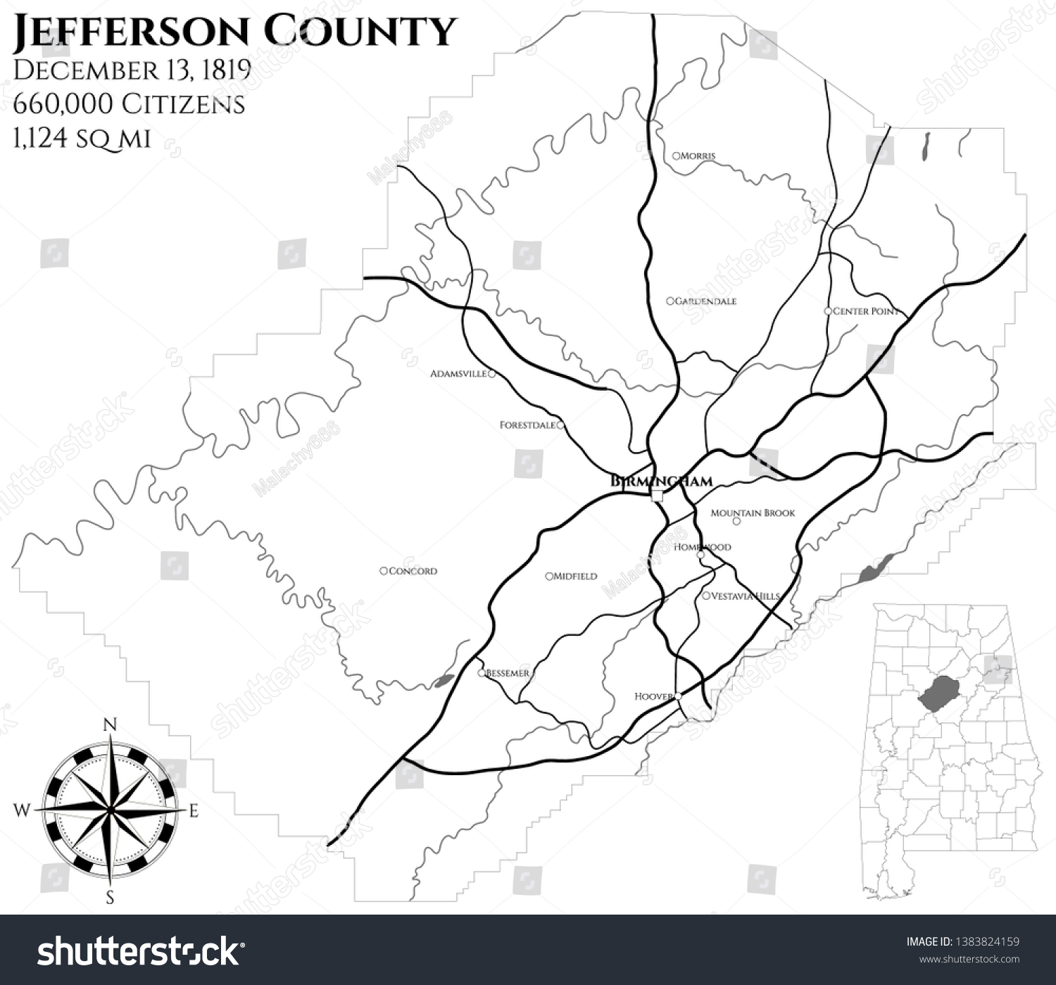 Large And Detailed Map Of Jefferson County In Royalty Free Stock Vector 1383824159 5253