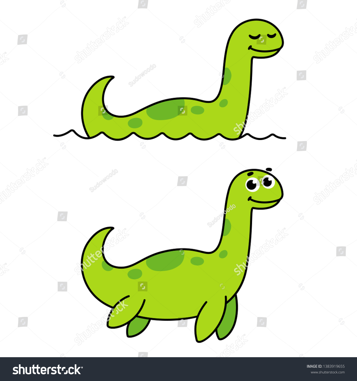 Nessie, Loch Ness monster, cute cartoon drawing. Royalty Free Stock