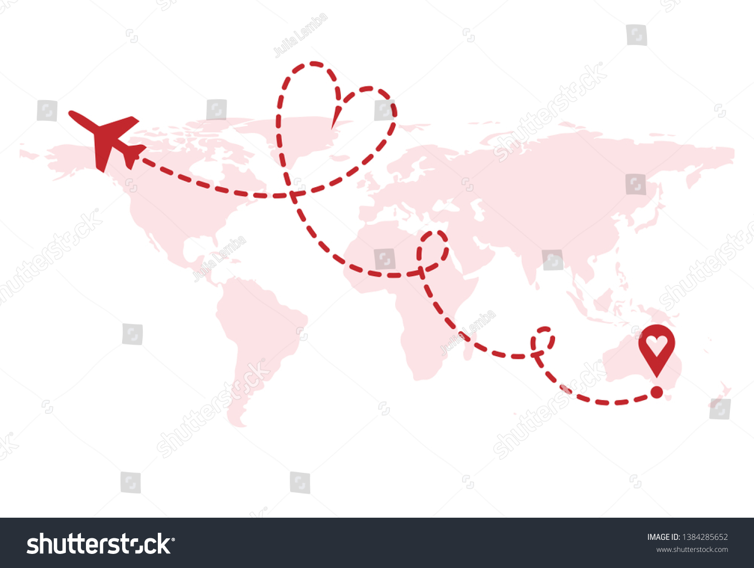 Vector Love Airplane Route Air Plane Flight Royalty Free Stock